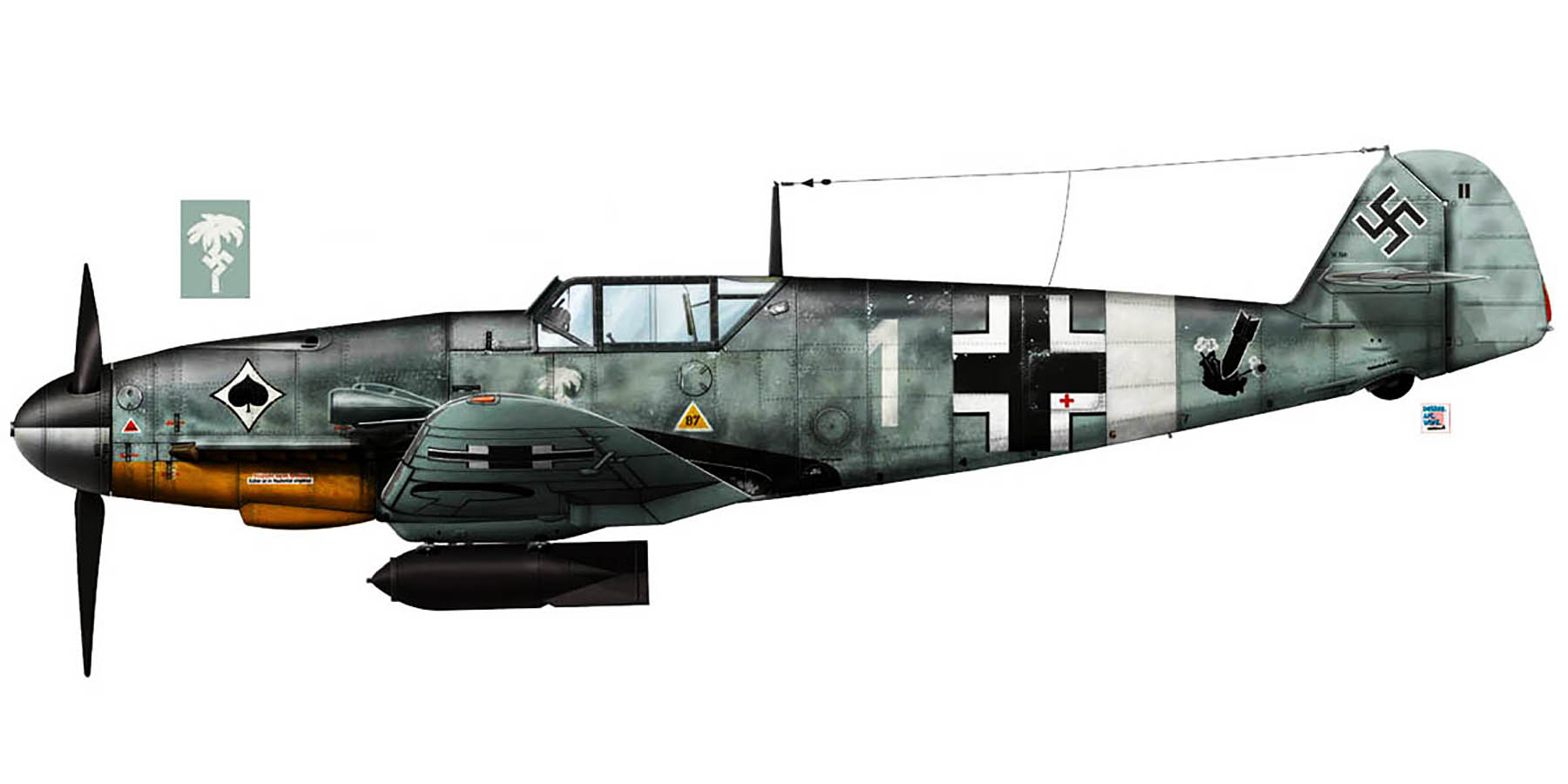 Messerschmitt Bf 109F4 10.JG53(Jabo) White 1 Sicily April 1942 0B