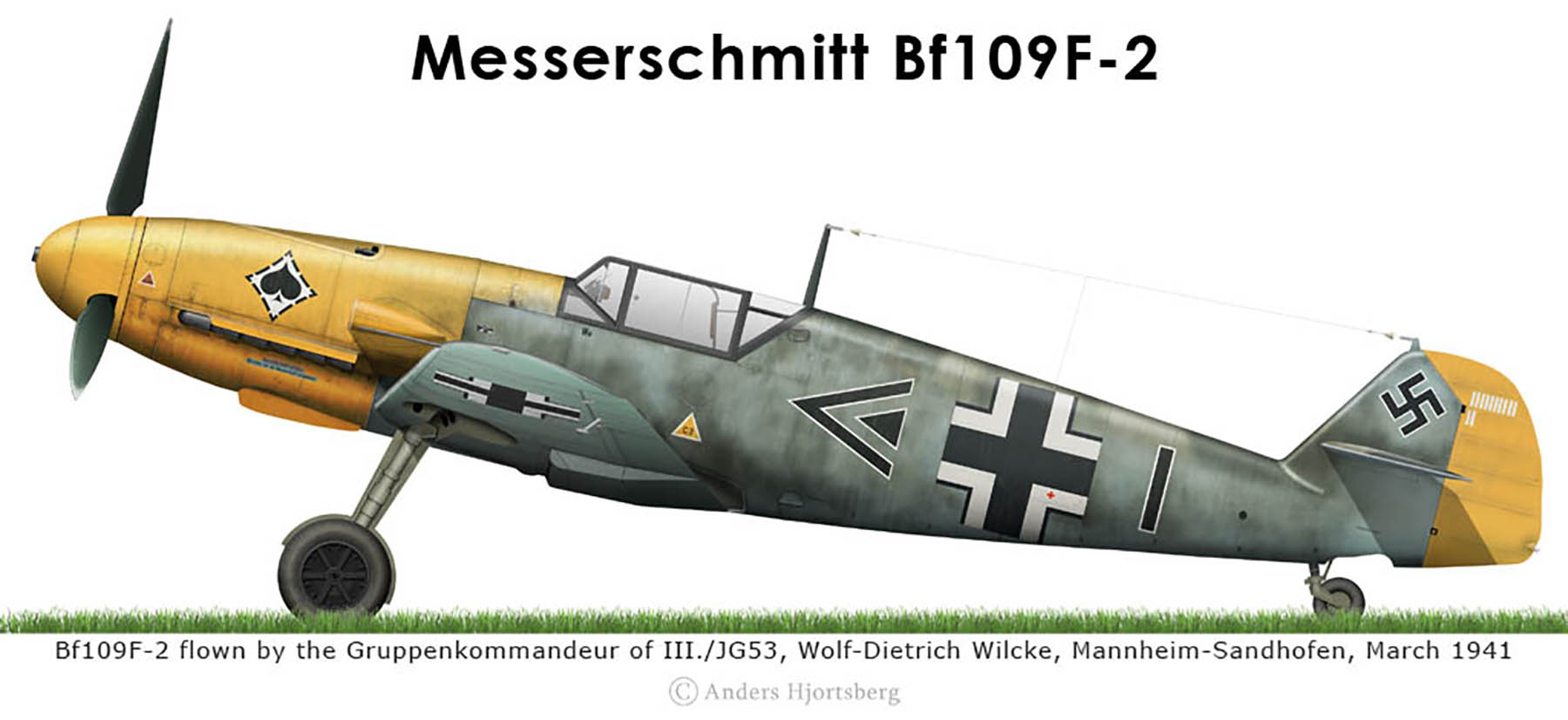 Messerschmitt Bf 109F2 Stab III.JG53 Gruppenkommandeur Wolf Dietrich Wilcke Mannheim Sandhofen Mar 1941 0A