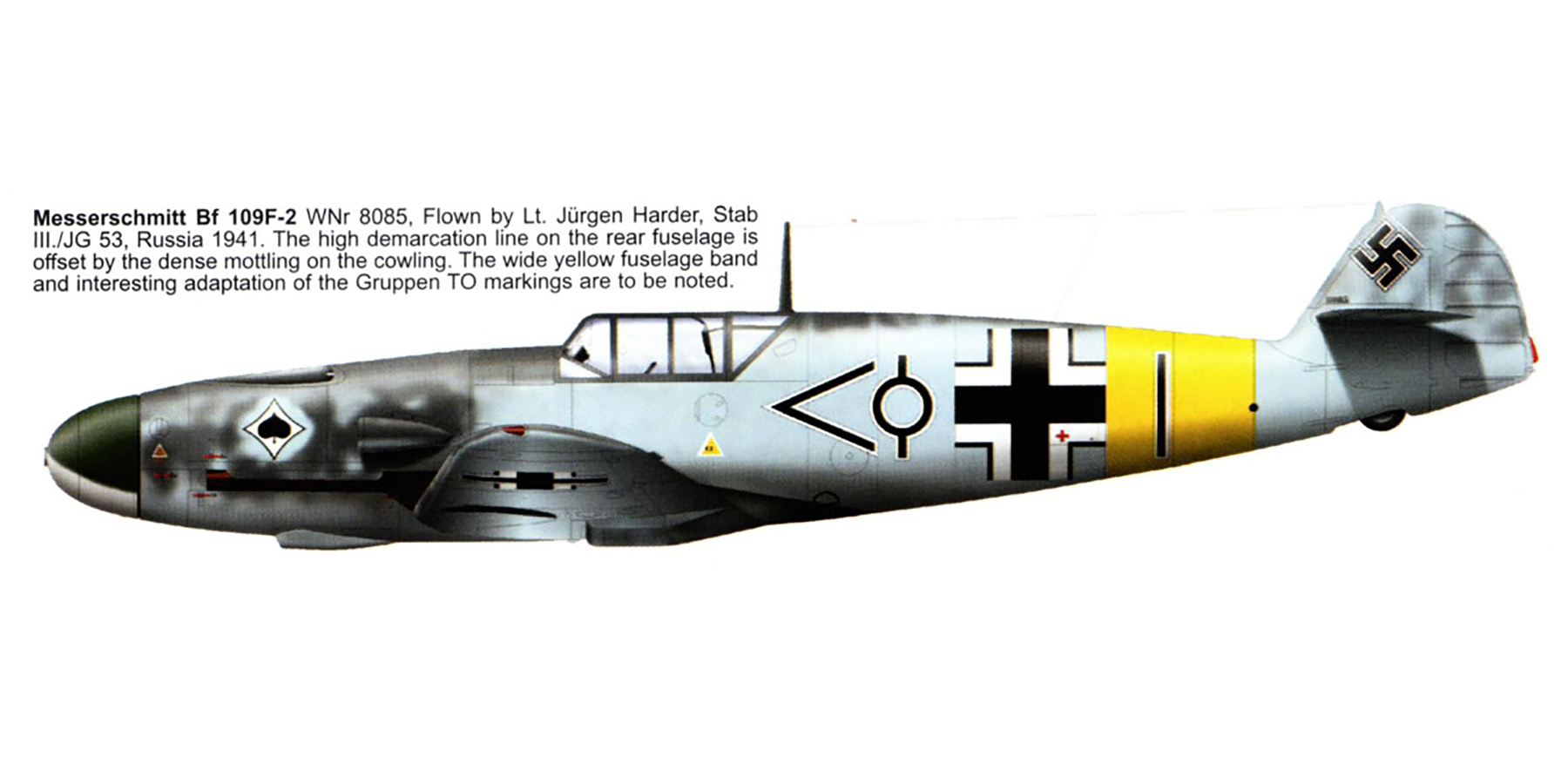 Messerschmitt Bf 109F2 Stab III.JG53 Jurgen Harder named Harro WNr 8085 Russia 1941 0D