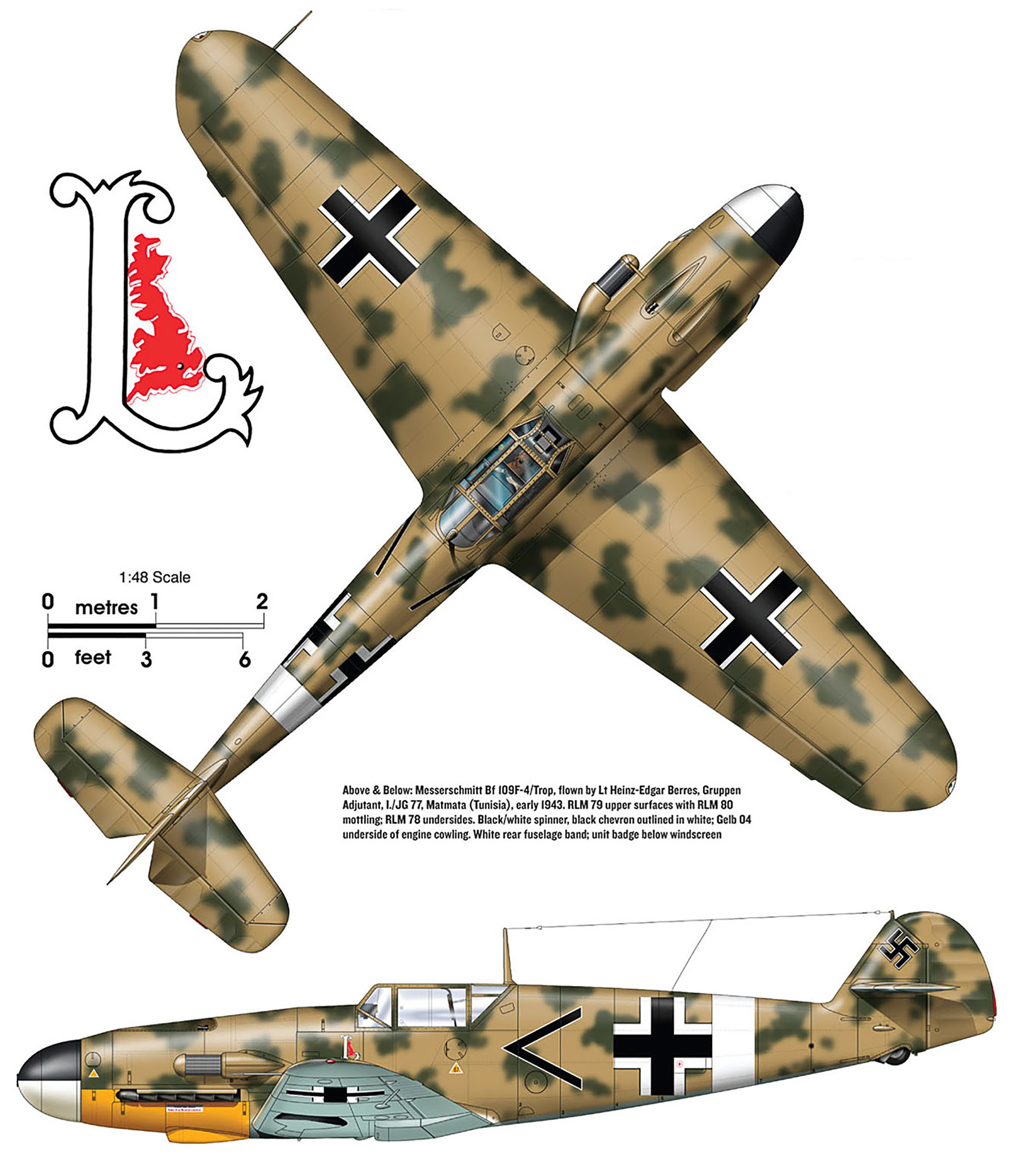 Messerschmitt Bf 109F4Trop Stab I.JG77 Gruppen Adjutant Heinz Edgar Berres Tunisia 1943 0A
