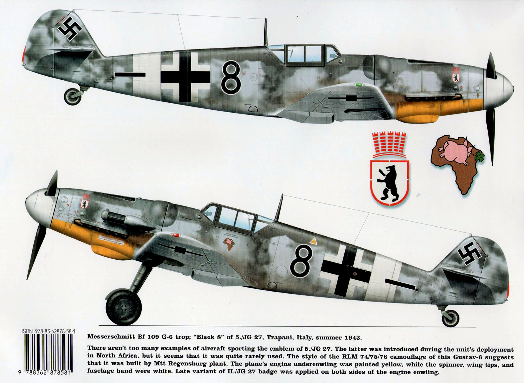 Messerschmitt Bf 109G6Trop 5.JG27 Black 8 Trapani Italy summer 1943 0A