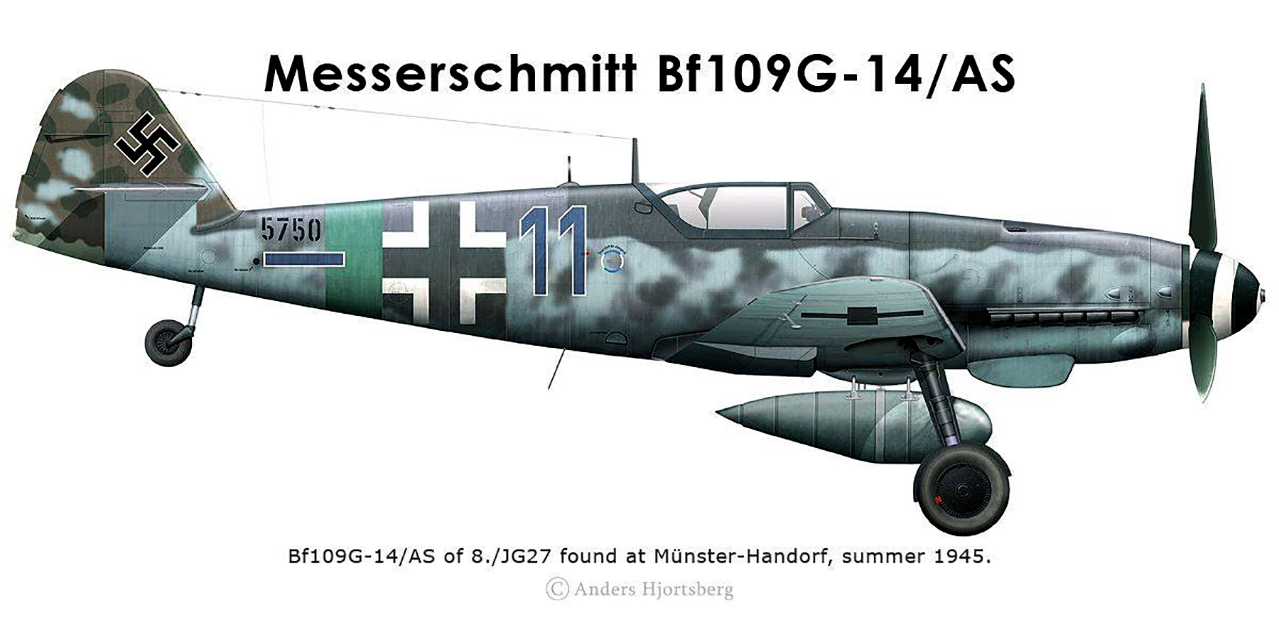 Messerschmitt Bf 109G14ASR3 8.JG27 Blue 11 WNr 785750 Munster Handorf summer 1945 0A