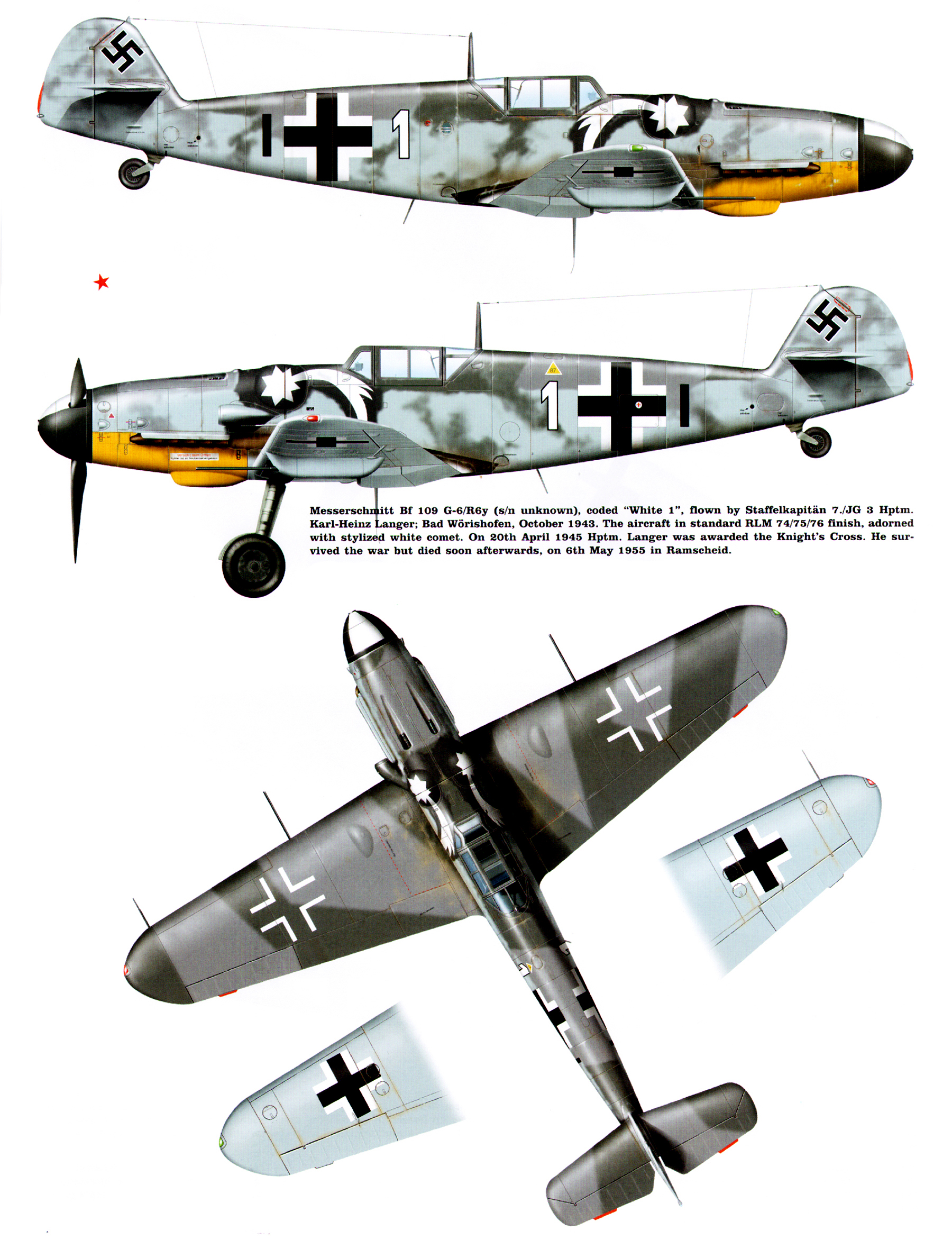 Messerschmitt Bf 109G6R6 7.JG3 White 1 Karl Heinz Langer Bad Worishofen Bavaria Germany Oct 1943 0A