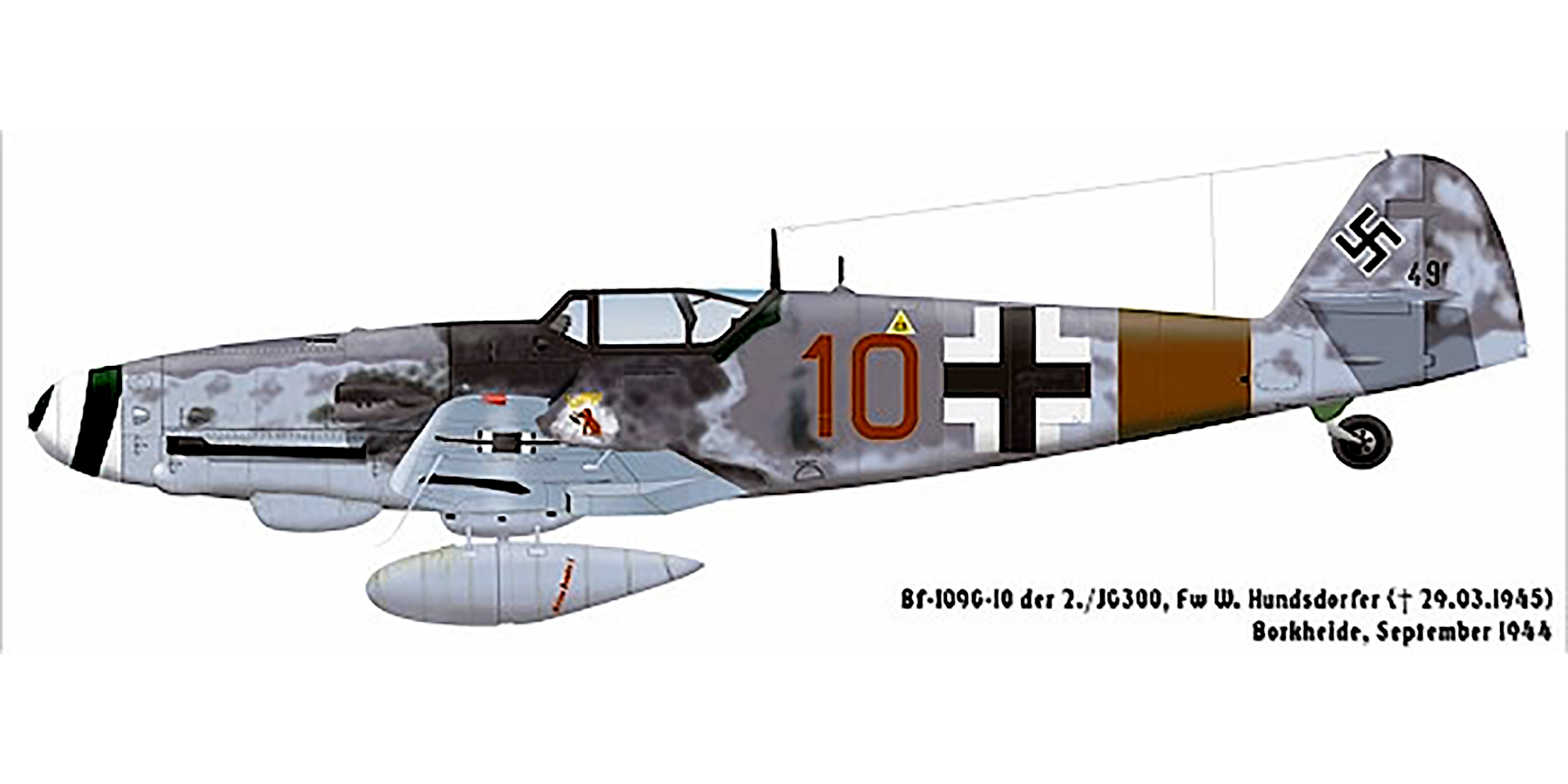 Messerschmitt Bf 109G10R3 Erla 2.JG300 Red 10 Walter Hundsdorfer Borkheide 1944 0A