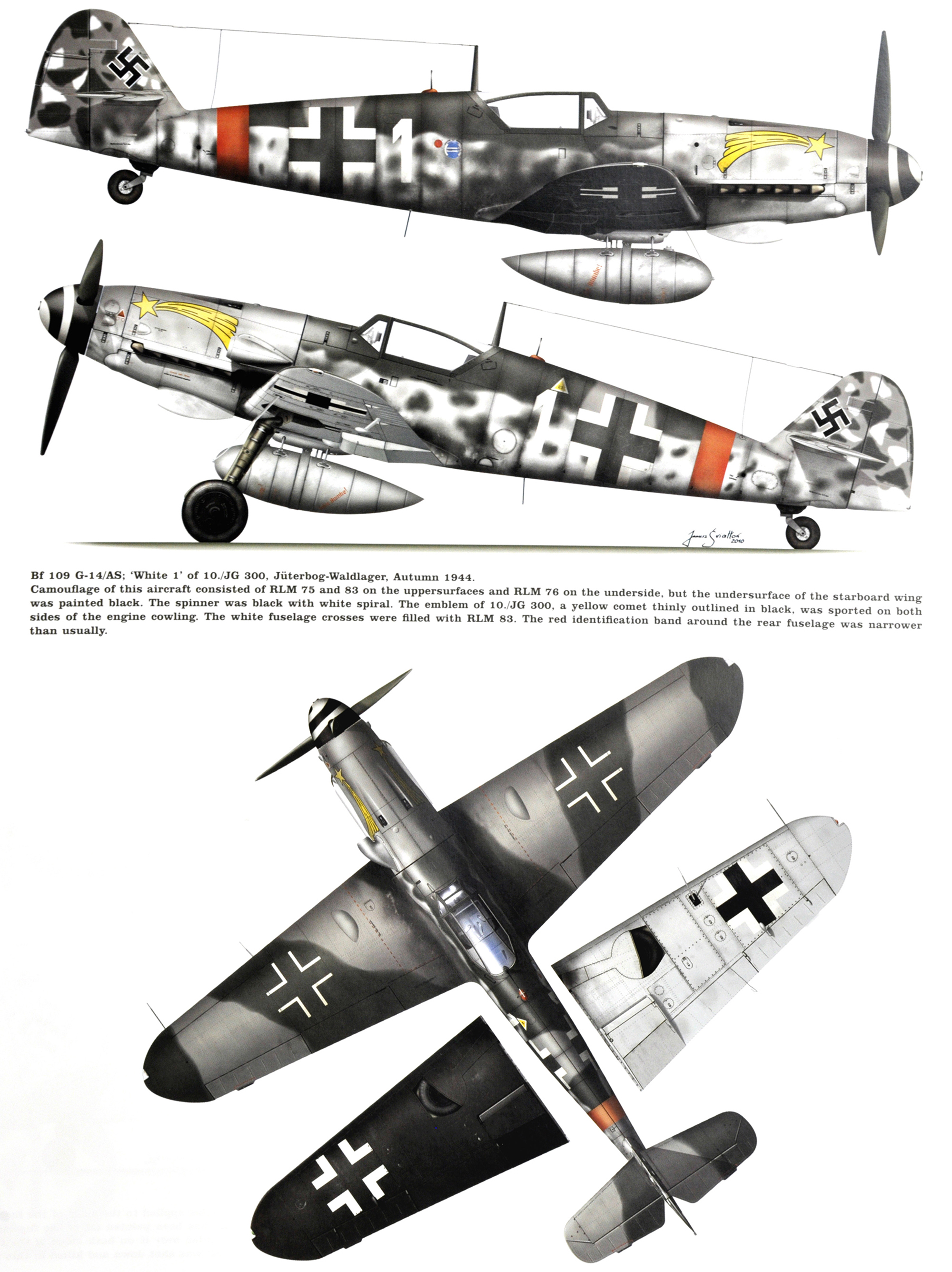 Messerschmitt Bf 109G14AS Erla 10.JG300 White 1 unknown pilot Juterbog Waldlager autumn 1944 0A