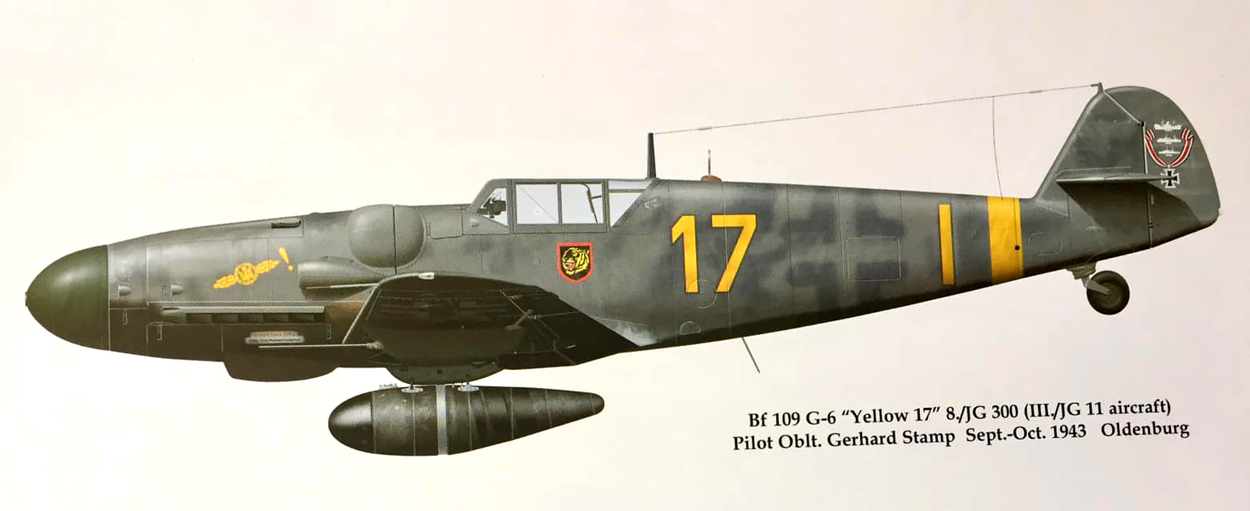 Messerschmitt Bf 109G6R6 Stab III.JG300 ex JG11 Yellow 17 Gerhard Stamp Oldenburg Germany Oct 1943 0B