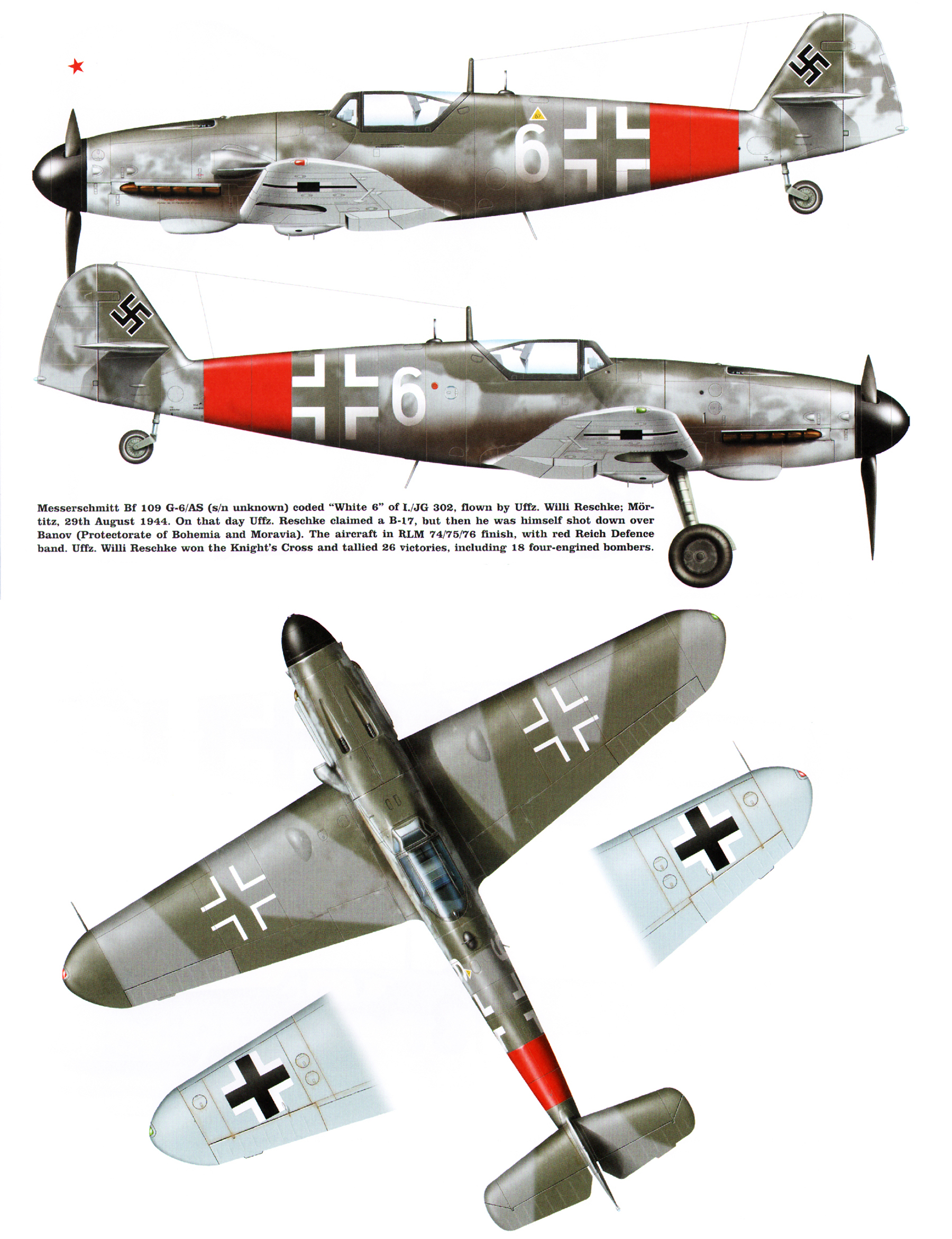 Messerschmitt Bf 109G6AS Erla 1.JG301 White 6 Wilhelm Willi Reschke Mortitz 29th Aug 1944 0A