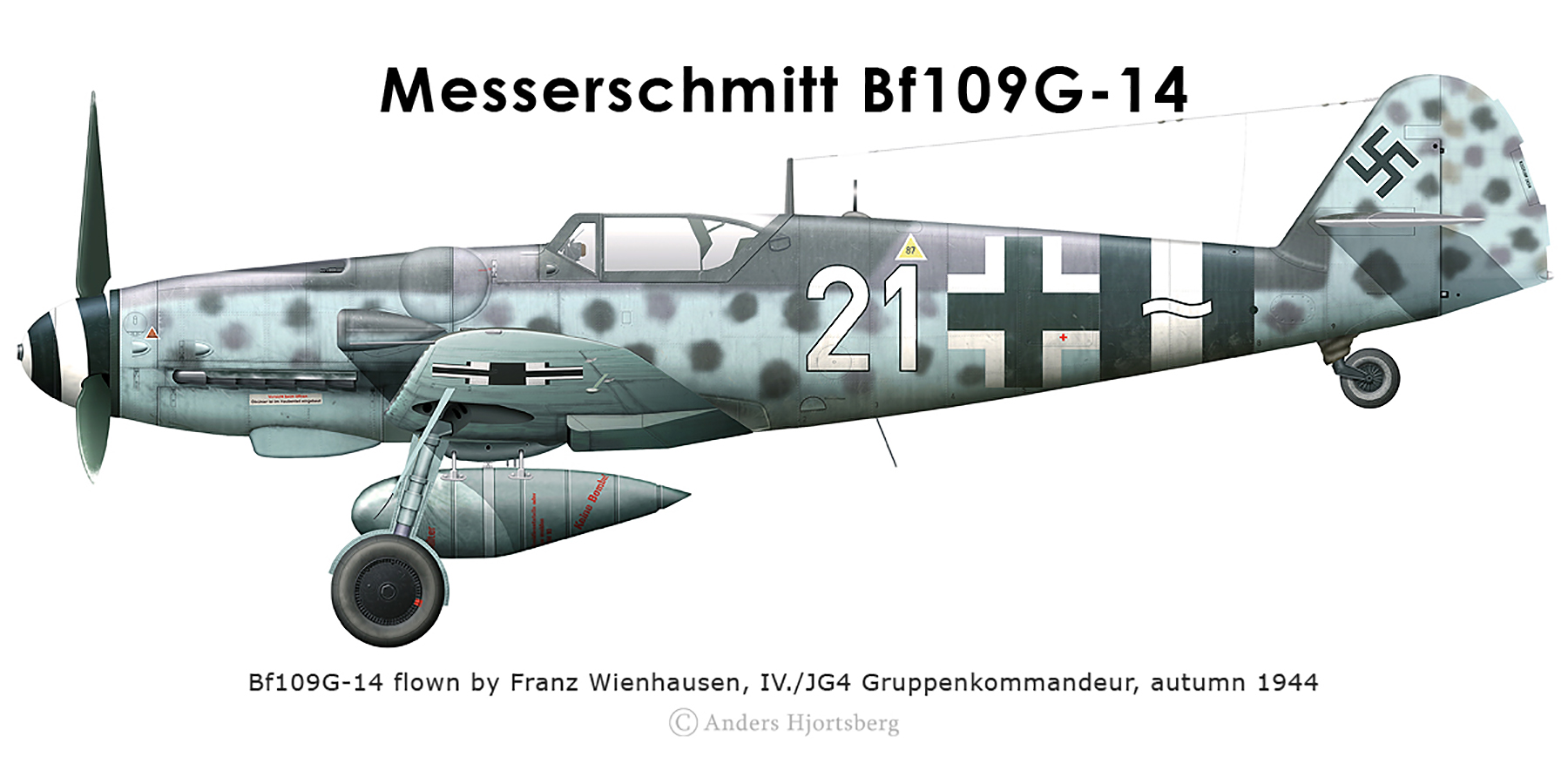 Messerschmitt Bf 109G14 Erla IV.JG4 White 21 Franz Wienhausen autumn 1944 0A