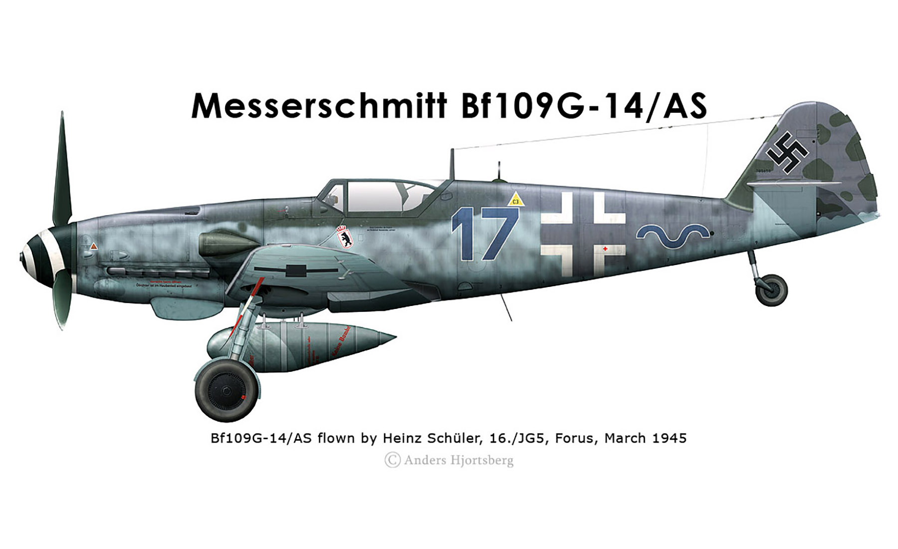 Asisbiz Messerschmitt Bf 109G14ASR3 Erla 16.JG5 Blue 17