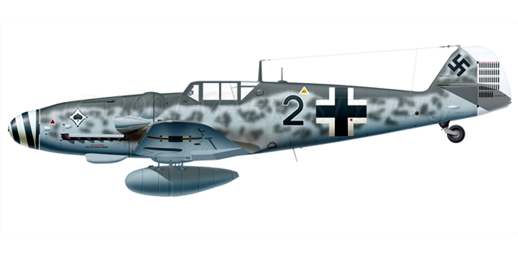 Messerschmitt Bf 109G6R3 5.JG53 Black 2 Herbert Rollwage Sicily July 1943 0A