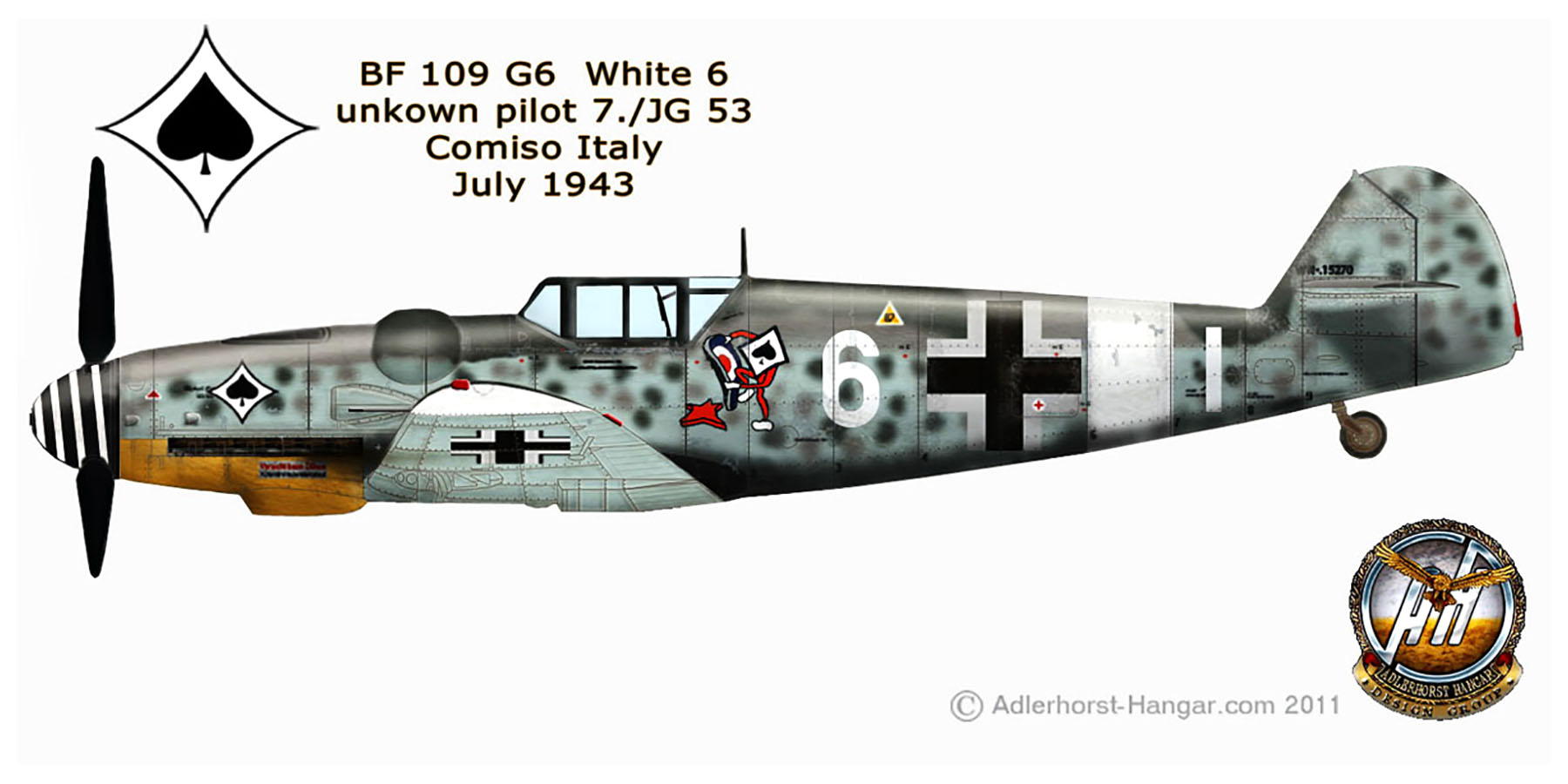 Messerschmitt Bf 109G6R3 7.JG53 White 6 Georg Amon Sicily 1943 0A