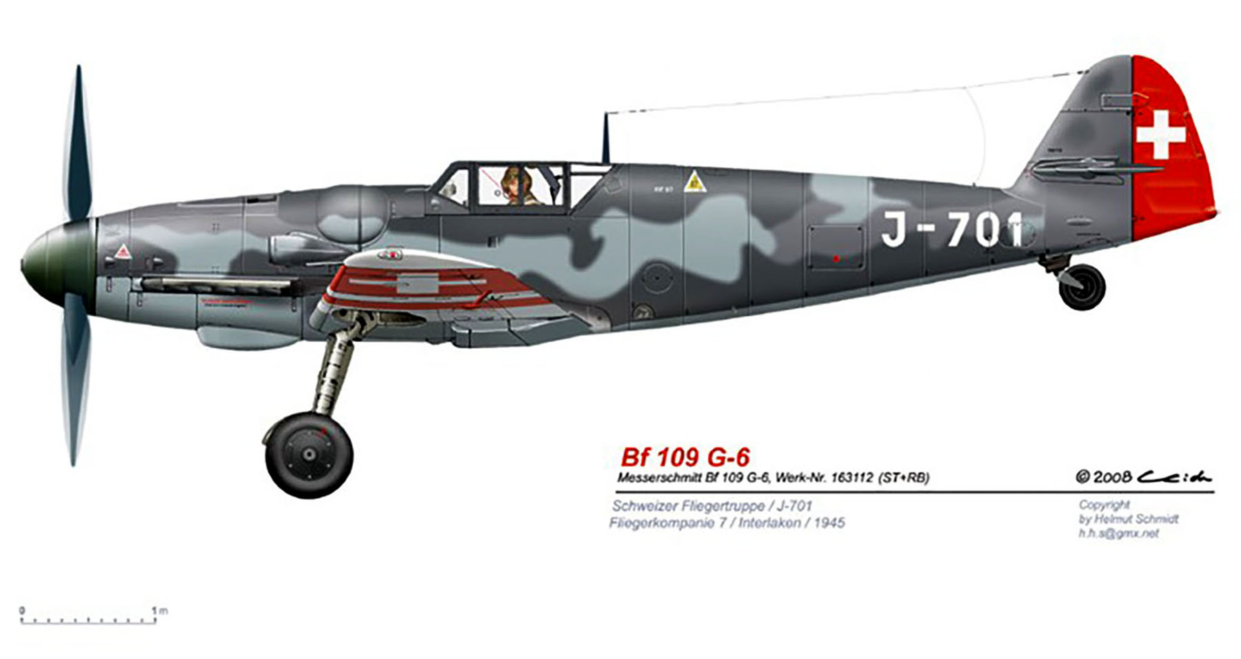 Messerschmitt Bf 109G6 SAF Flieger Reg 2 FlSt7 J 701 Hans Zweiacker Stkz ST+RB WNr 163112 Switzerland 20th May 1944 0A
