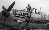 Asisbiz Messerschmitt Bf 109G6 partial Stkz NF+Fx under going alignment tests Regensburg Jul 1944 01