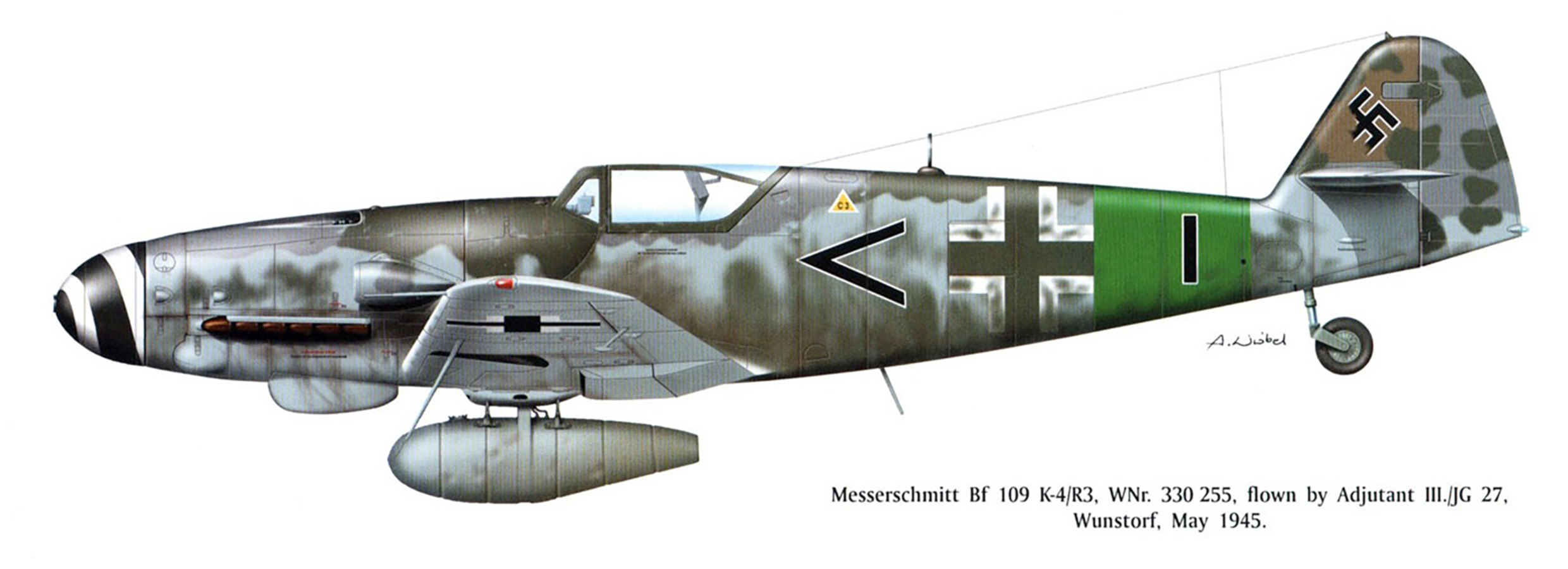 Asisbiz Messerschmitt Bf 109E7Trop 2.JG27 Black 8 Franz