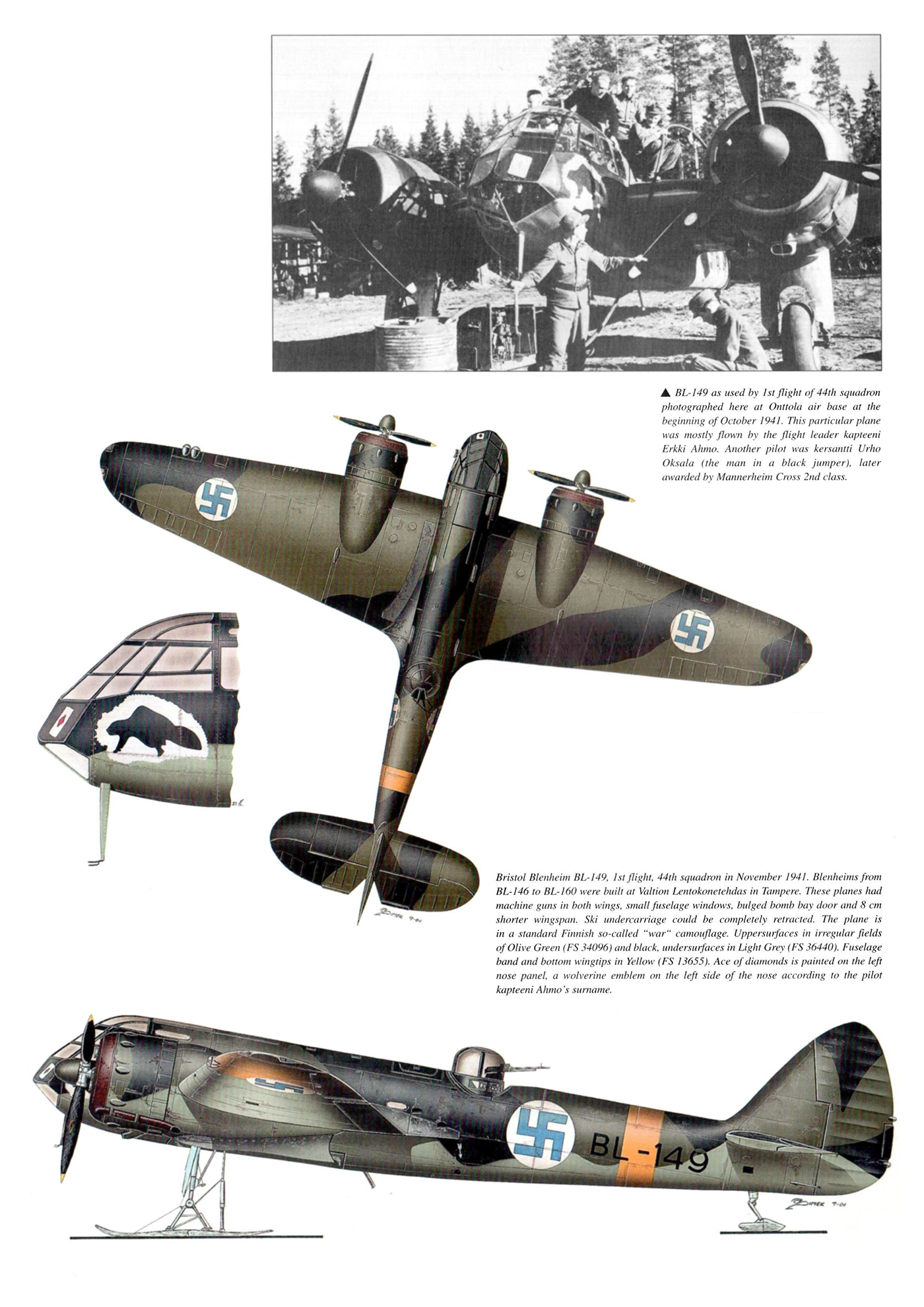 Bristol Blenheim I FAF 1.LeLv44 BL149 usually flown by Erkki Ahmo Onttola Oct 1941 0A