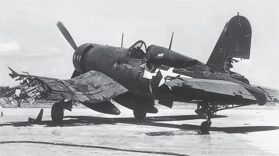 Vought F4U-1A Corsair VMF-113 White 441 written off after landing Ie Shima Okinawa 4th July 1945 01