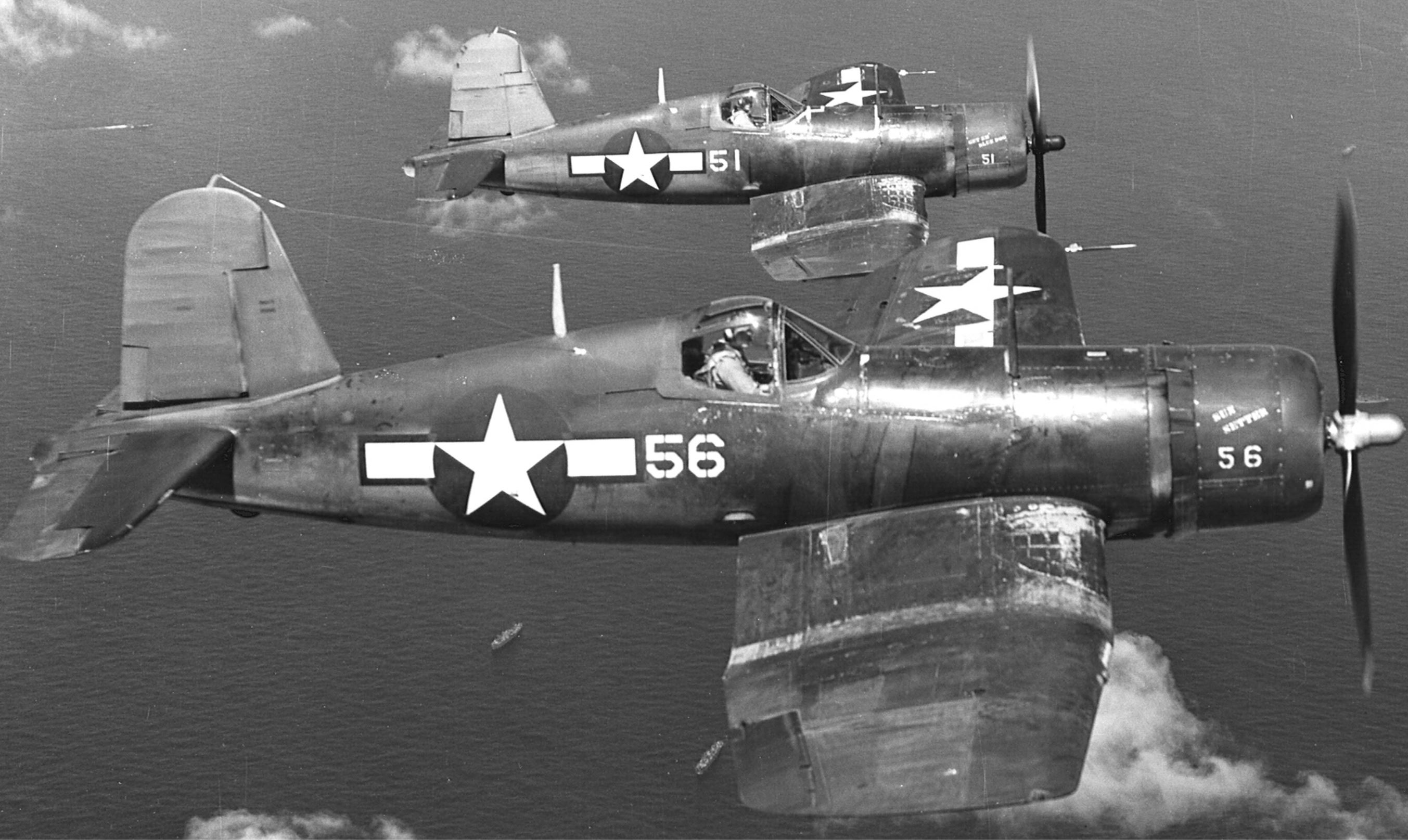 Vought F4U-1A Corsair VMF-113 White 56 named Sun Setter and 51 USS Essex Eniwetok Marshall Isl Jul 1944 02