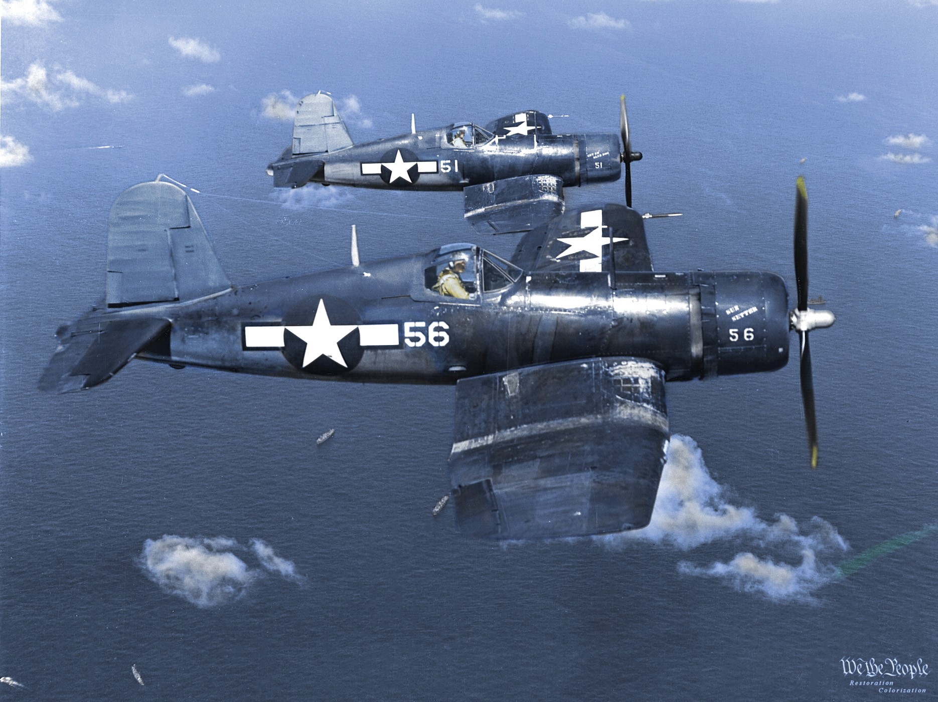 Vought F4U-1A Corsair VMF-113 White 56 named Sun Setter and 51 USS Essex Eniwetok Marshall Isl Jul 1944 03