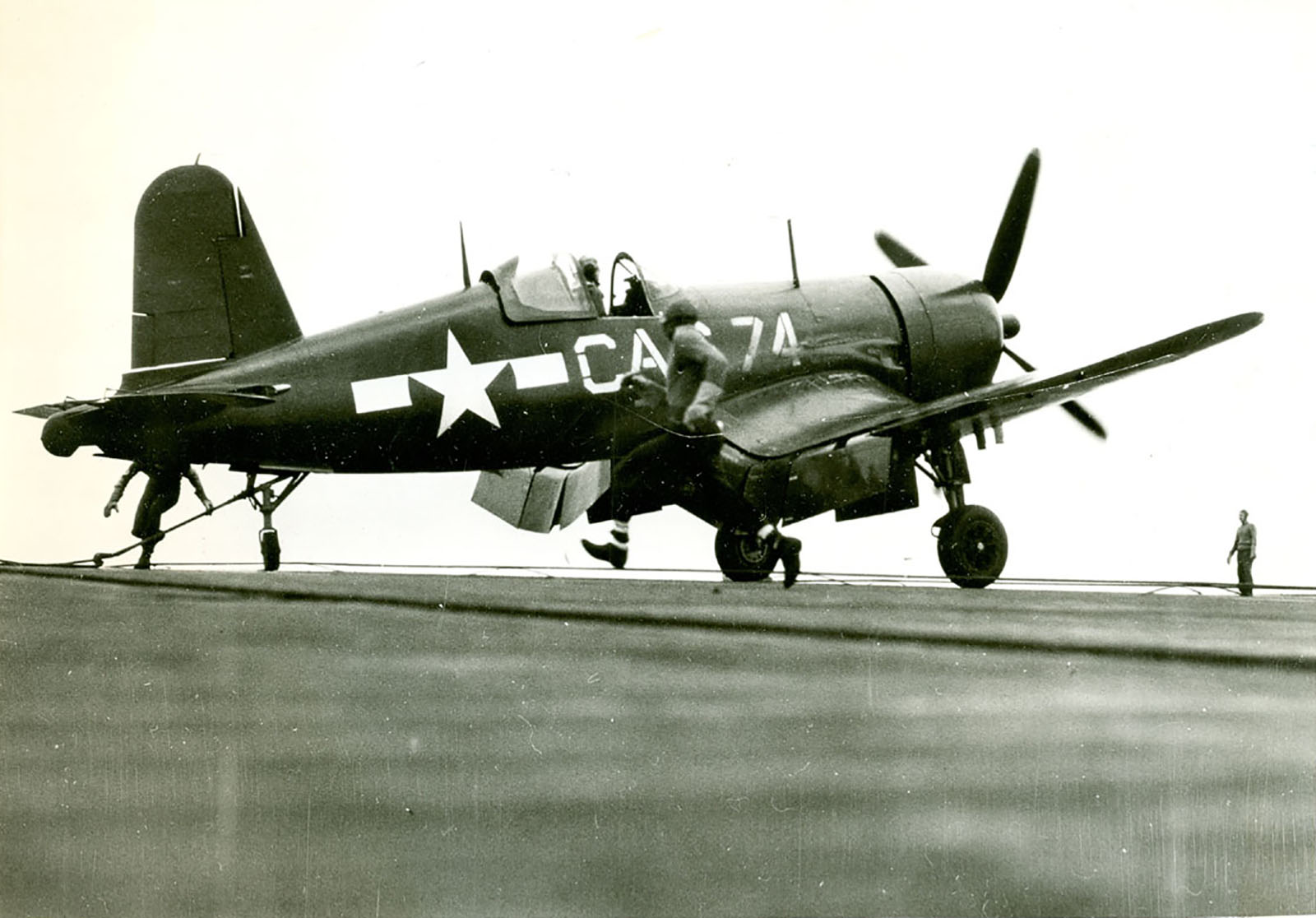 Vought F4U-1D Corsair White CAS74 on deck CVB 41 USS Midway in the Pacific WWII 01
