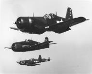 Asisbiz Goodyear FG 1D Corsair VF 43 White 43F3 and 603 with an F6F 5 Hellcats over NAS Atlantic City NJ 1945 01