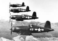 Asisbiz Vought F4U 1D Corsairs White 49 47 50 and 41 in formation over Hawaii 1945 02