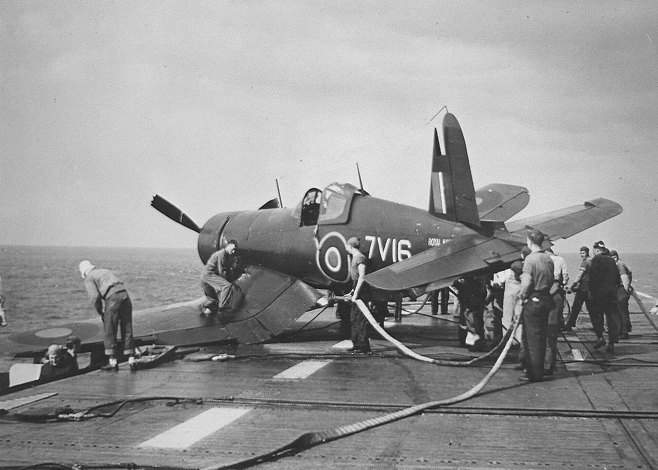 Fleet Air Arm Corsair MkIV White 7V16 landing mishap HMS Indomitable 01