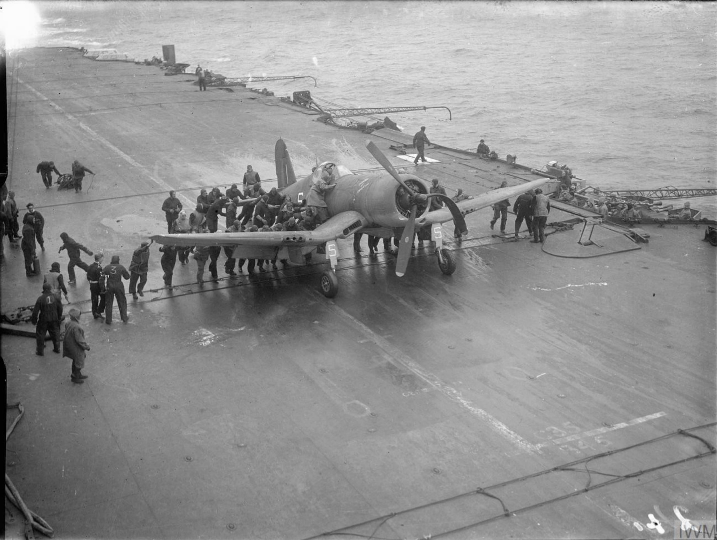 Fleet Air Arm Corsair White S landing mishap after the Tirpitz strike 3rd Apr 1944 IWM A25449