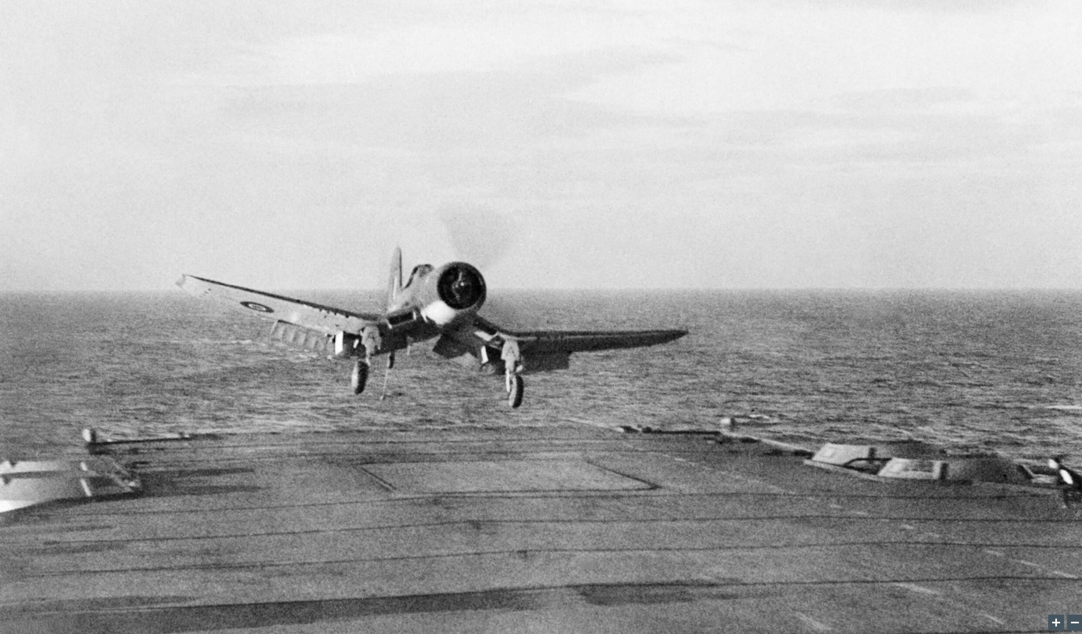 Fleet Air Arm Corsair landing aboard HMS Illustrious IWM A20997