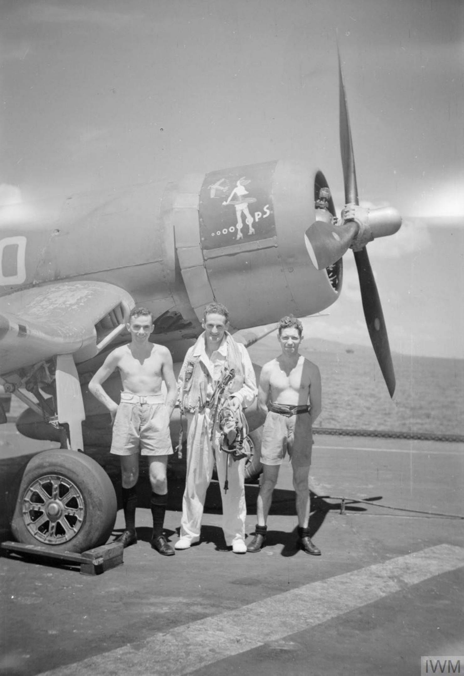 Fleet Air Arm Corsair named ooops aboard HMS Illustrious with Lt JA Parli Apr 1945 IWM A29439