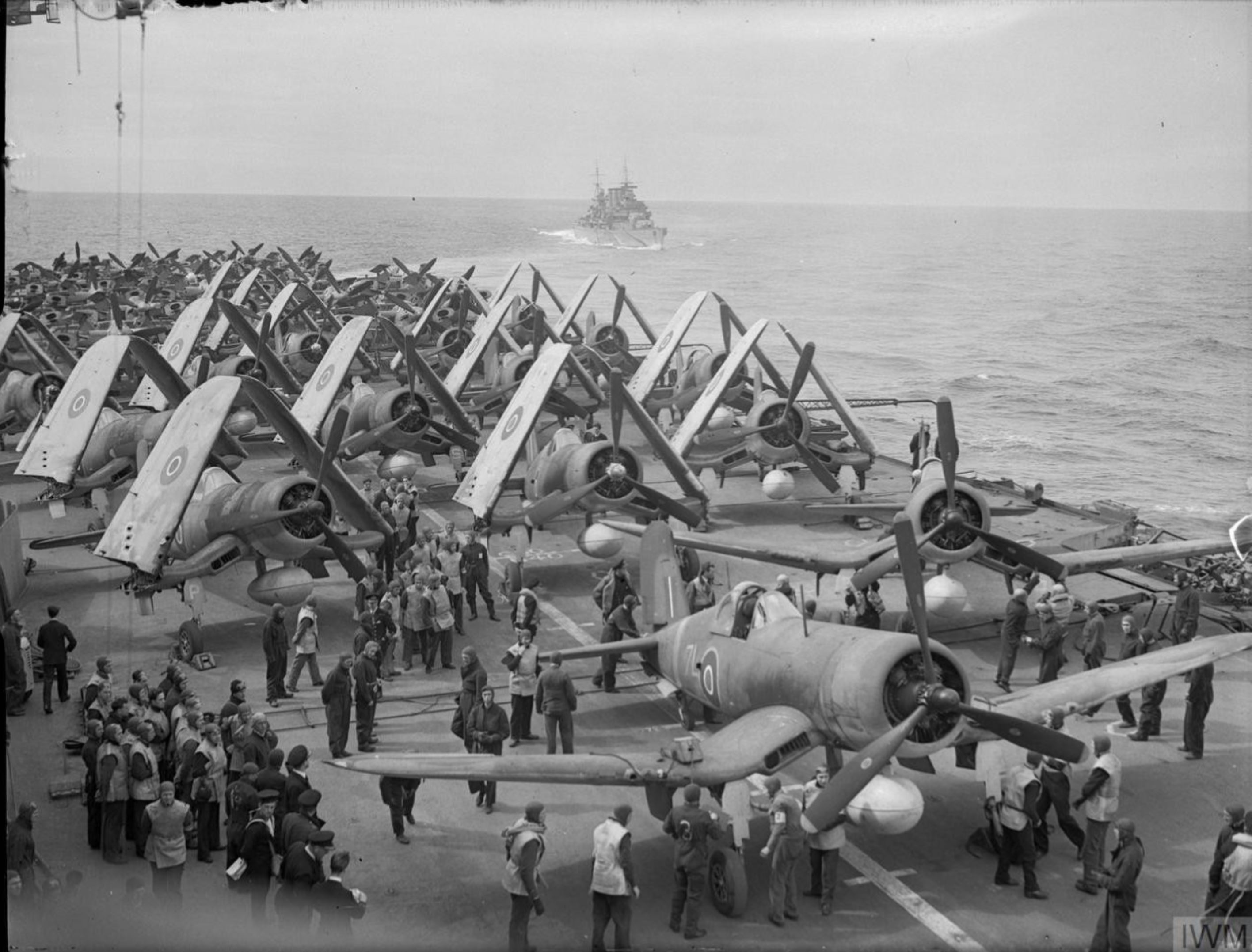 Fleet Air Arm 1830NAS Corsair II 7L preparing for launch HMS Illustrious Dec 1943 IWM A24787