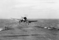 Asisbiz Fleet Air Arm 1830NAS Corsair II Red 7A landing aboard HMS Illustrious Dec 1943 IWM A20997