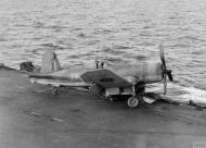 Asisbiz Fleet Air Arm 1830NAS Corsair II Red 7V landing mishap aboard HMS Smiter 1943 IWM A21003