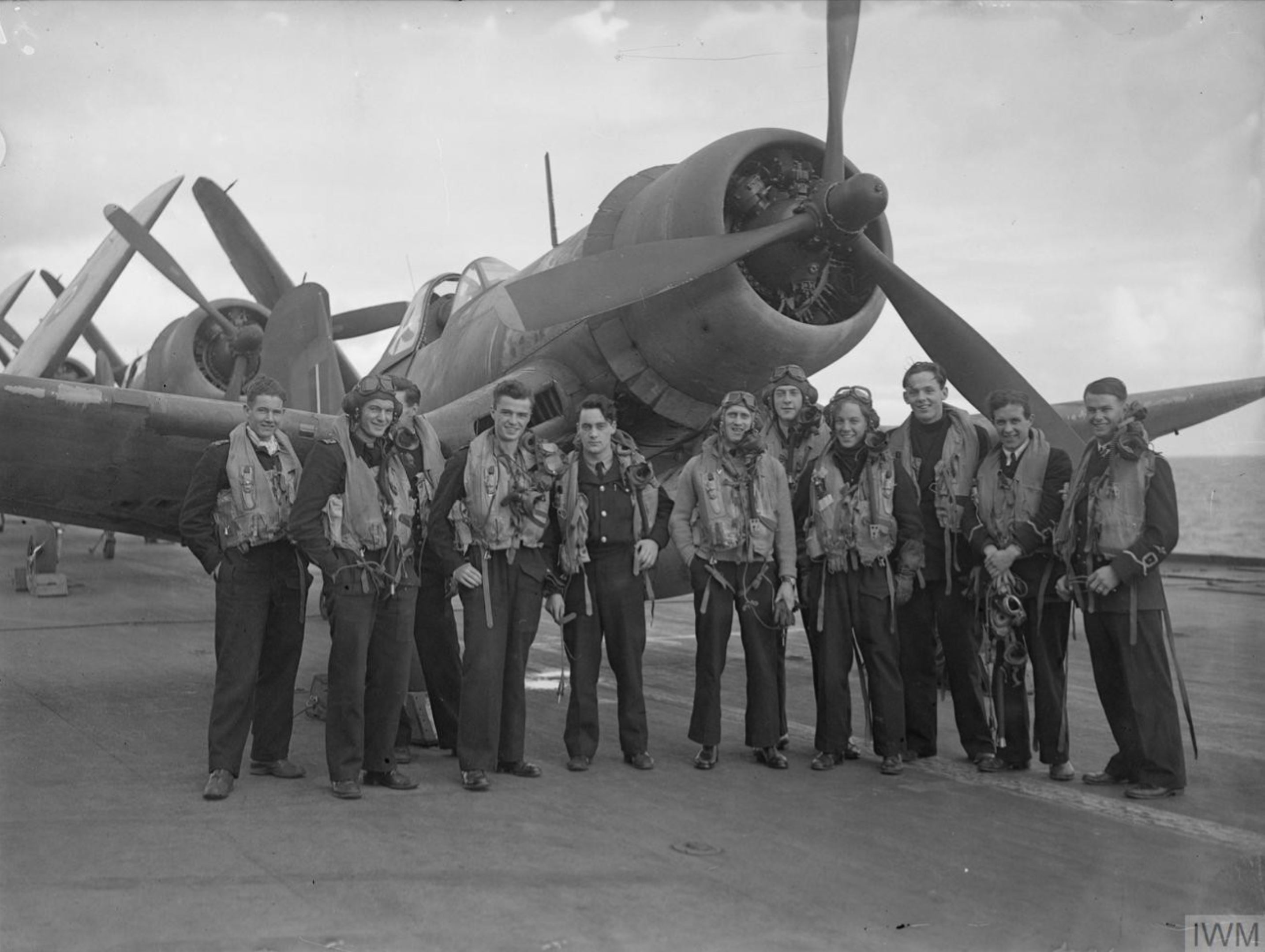 Aircrew Fleet Air Arm Corsair pilots from 1841NAS n 1842NAS HMS Formidable off Norway Aug 1944 IWM A25455