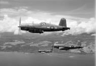 Asisbiz RNZAF Vought F4U 1D Corsairs 18Sqn NZ5326 NZ5315 n NZ5307 over the Guadalcanal coast 03