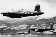 Asisbiz RNZAF Vought F4U 1D Corsairs 18Sqn NZ5326 NZ5315 n NZ5307 over the Guadalcanal coast 04