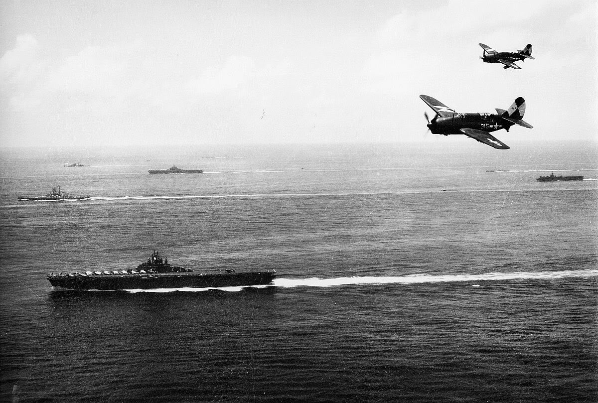 Asisbiz Curtiss SB2C 4 Helldivers VB 83 White 315 over USS Bunker