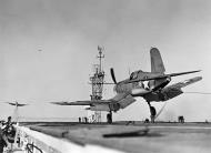 Asisbiz Vought F4U 1 Corsair VF 17 White 17F6 landing on USS Charger 1943 01