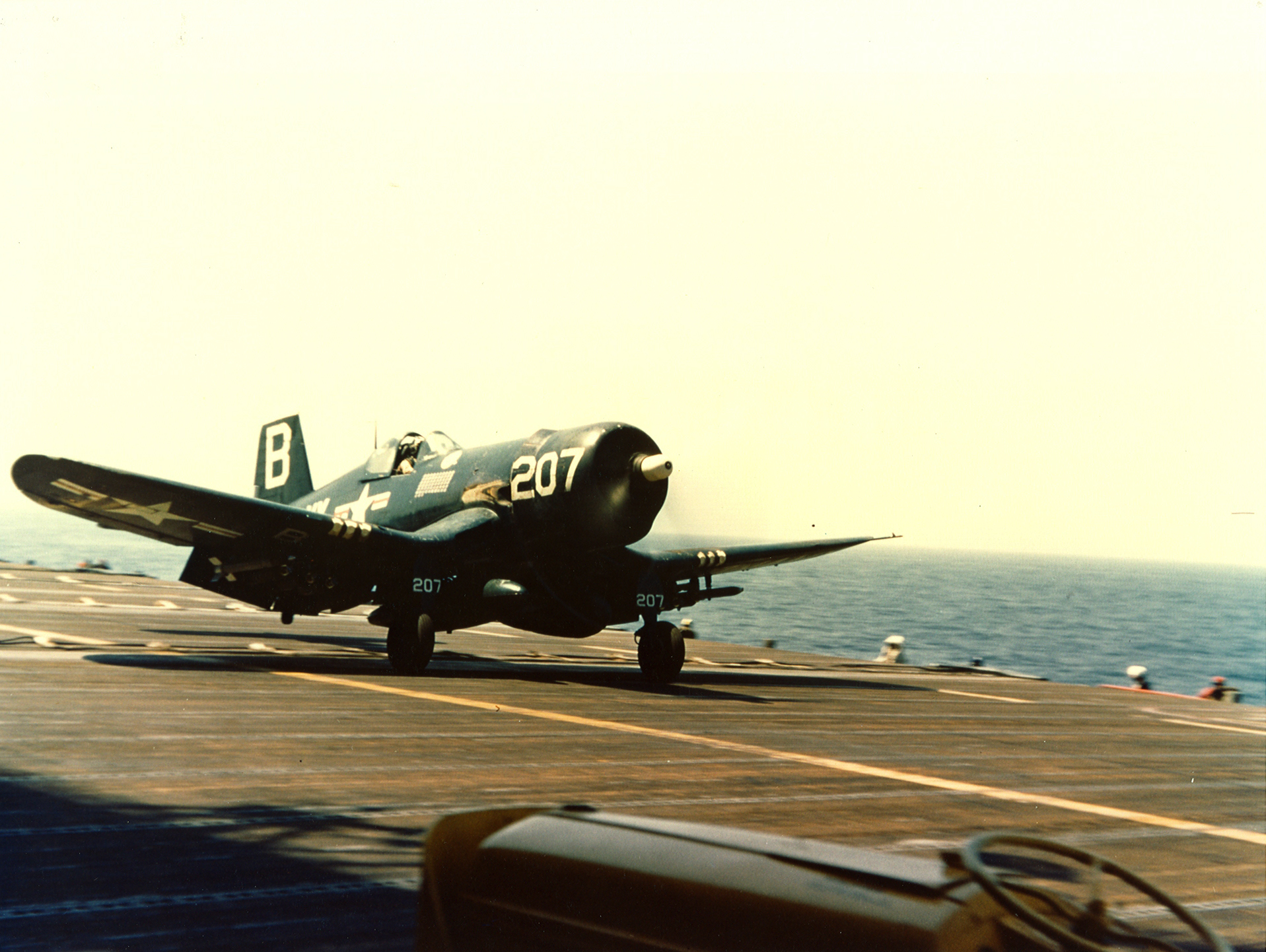Vought F4U 4 Corsair VF-192 White B207 preparing to lunch CV-37 USS Princeton off Korea c 1950 01