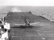 Asisbiz Vought F4U-1D Corsair VMF-123 White 18 trying to landing USS Bennington (CV 20) 14th Feb 1945 01