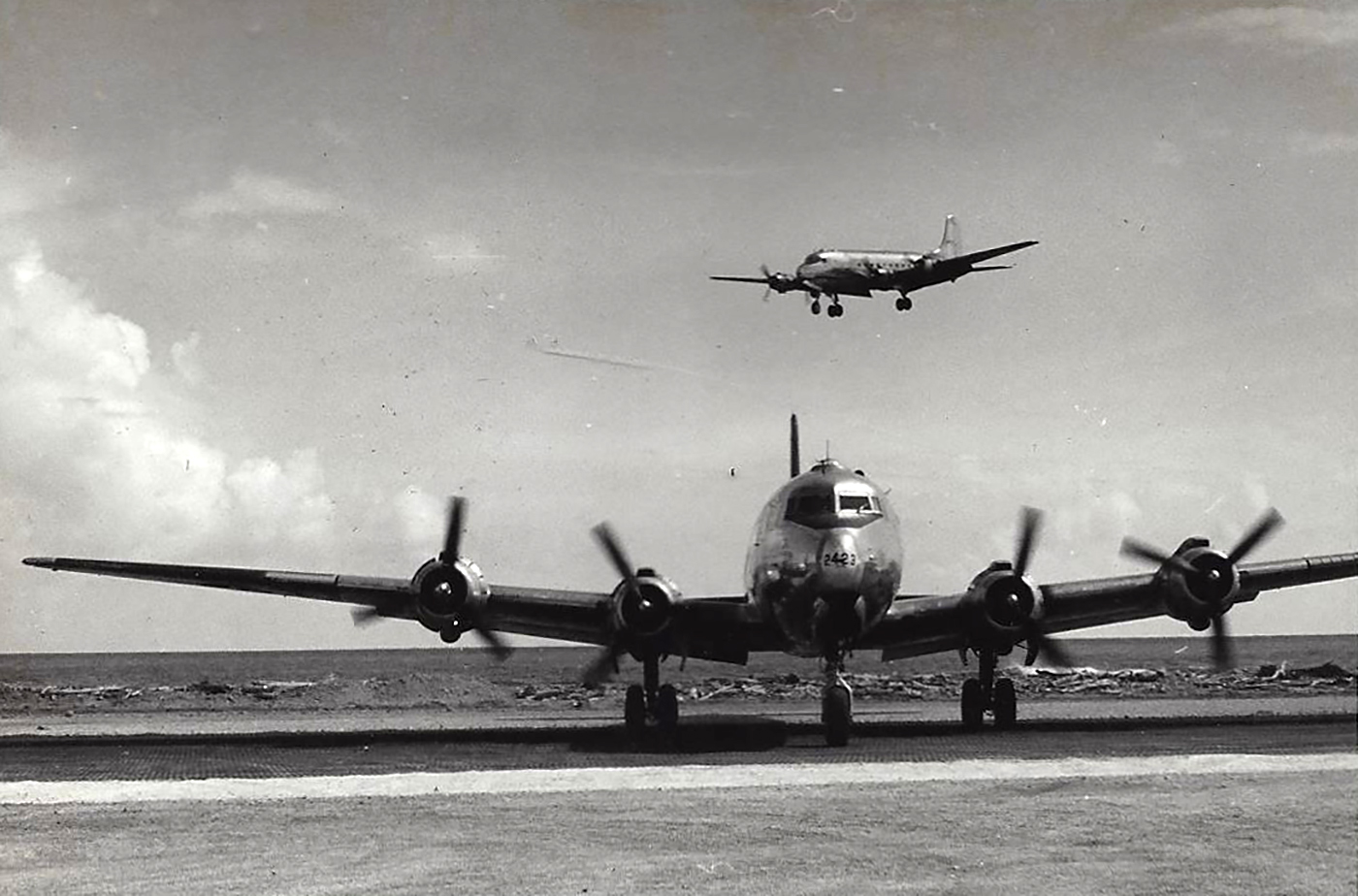 Douglas C 54 Skymaster 2423 at Kwajalein Atoll Marshall Islands 1945 01