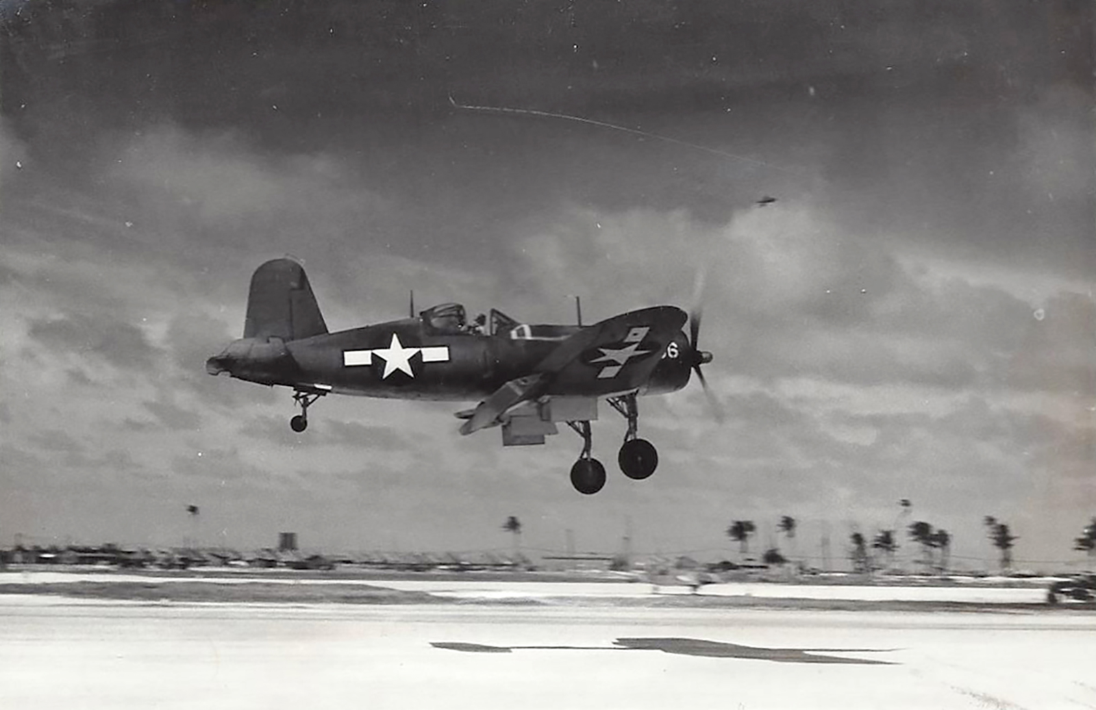 Goodyear FG 1D Corsair VMF-155 White 156 landing at Kwajalein Atoll Marshall Islands 1945 01