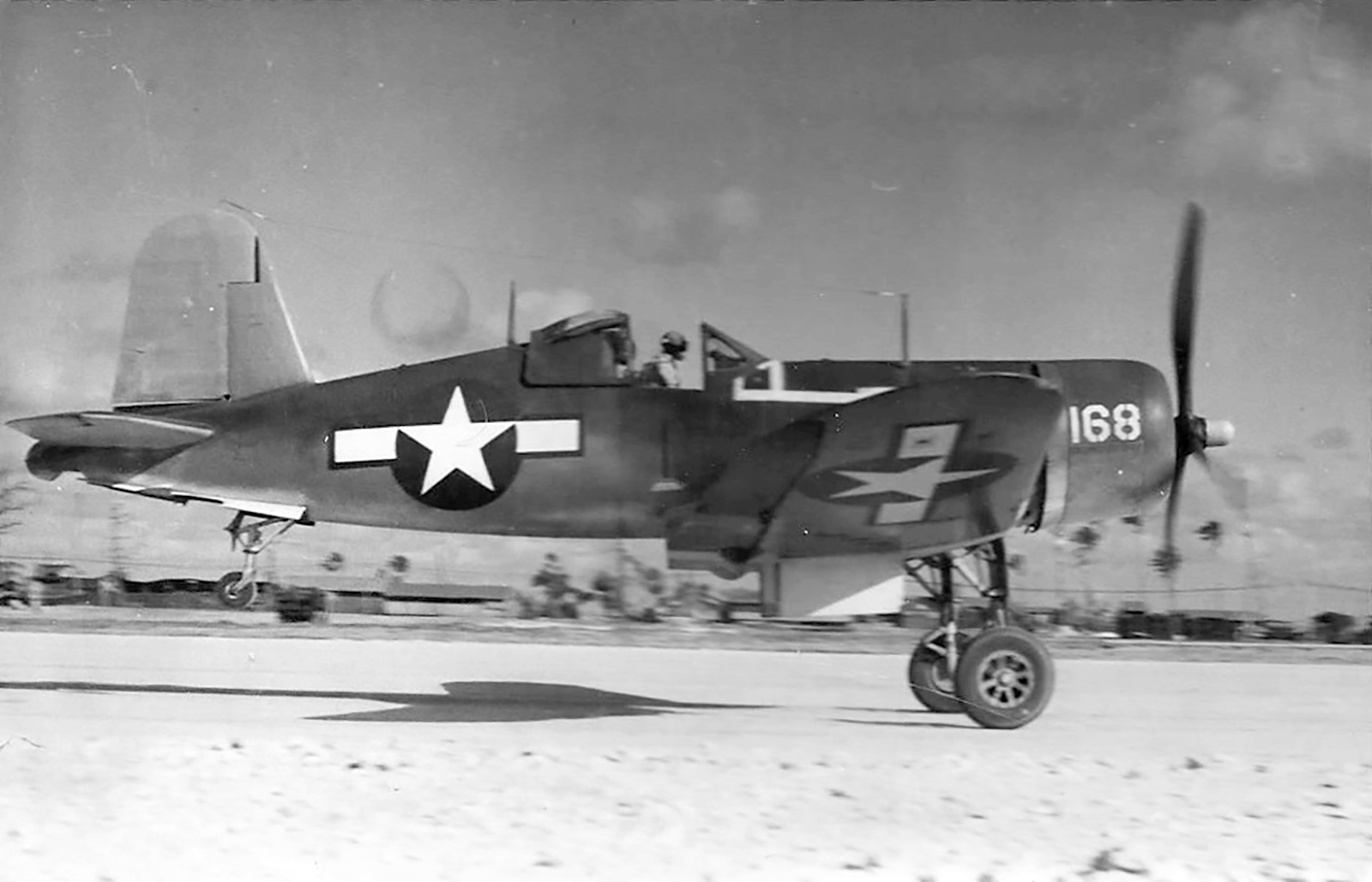 Goodyear FG 1D Corsair VMF 155 White 168 landing at Kwajalein Atoll Marshall Islands 1945 01