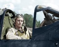 Asisbiz Aircrew USMC VMF 214 Black Sheep ace Capt Paul A Moon Mullen scored his first Zero Guadalcanal 25th June 1943 colorized Web1
