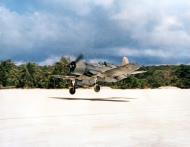 Asisbiz Vought F4U 1A Corsair VMF 214 Black Sheep White 93 being filmed landing Bougainville 1943 01