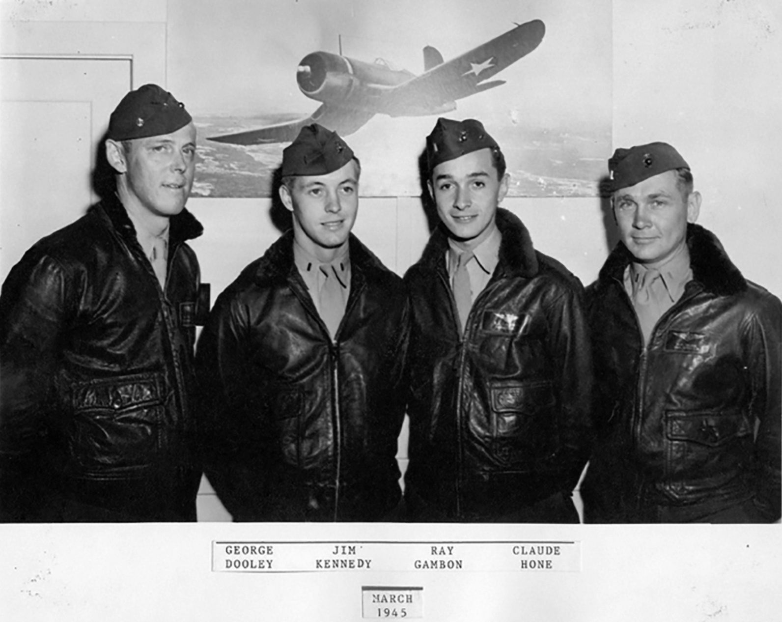 Aircrew VMF 216 George Dooley Jim Kennedy Ray Gambon and Claude Hone March 1945 01