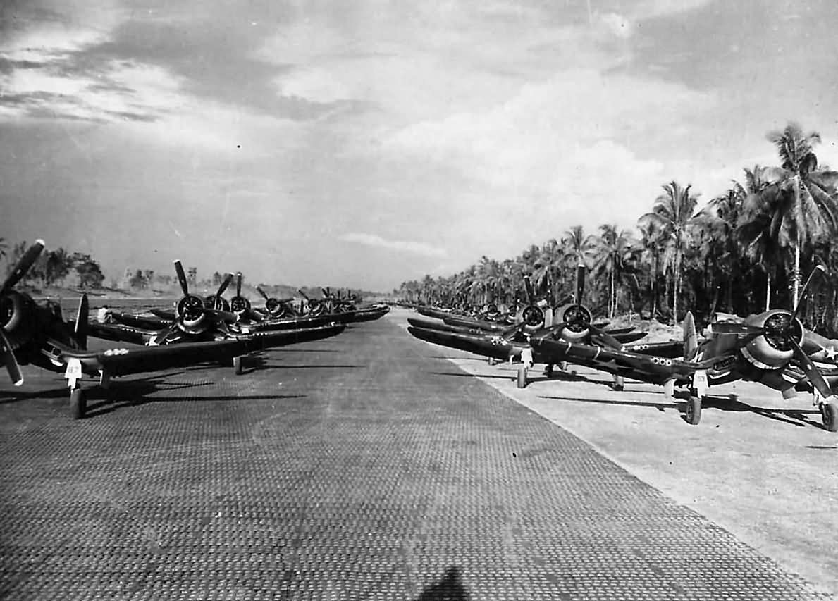Vought F4U 1A Corsairs VMF 216 White 53 Maj Morrell CO right at Cape Torokina Bougainville 17th Dec 1943 02