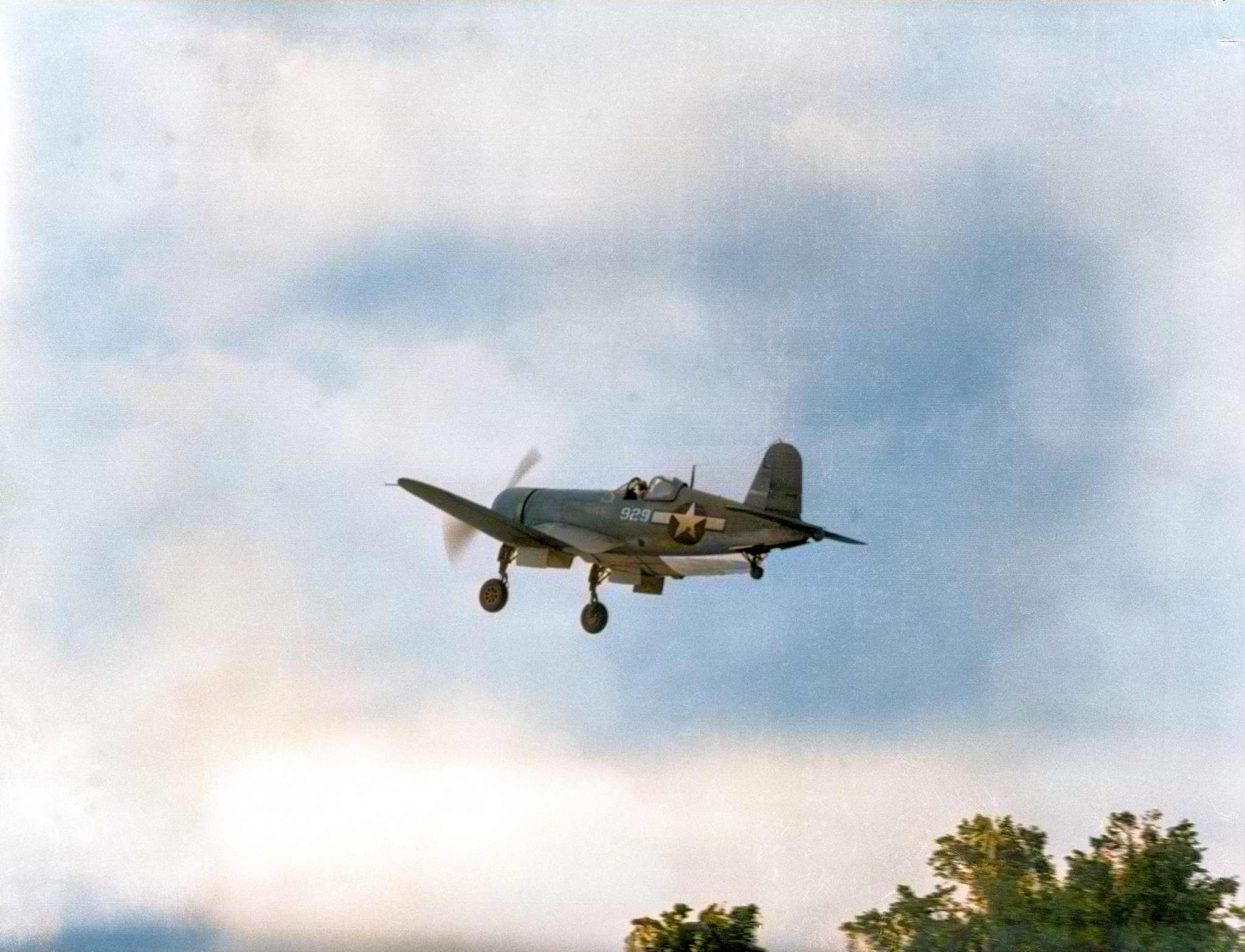 Vought F4U-1A Corsair VMF-222 White 929 takes off from the new strip at Empress Augusta Bay on a raid in Rabaul 28th Jan 1944 NARA