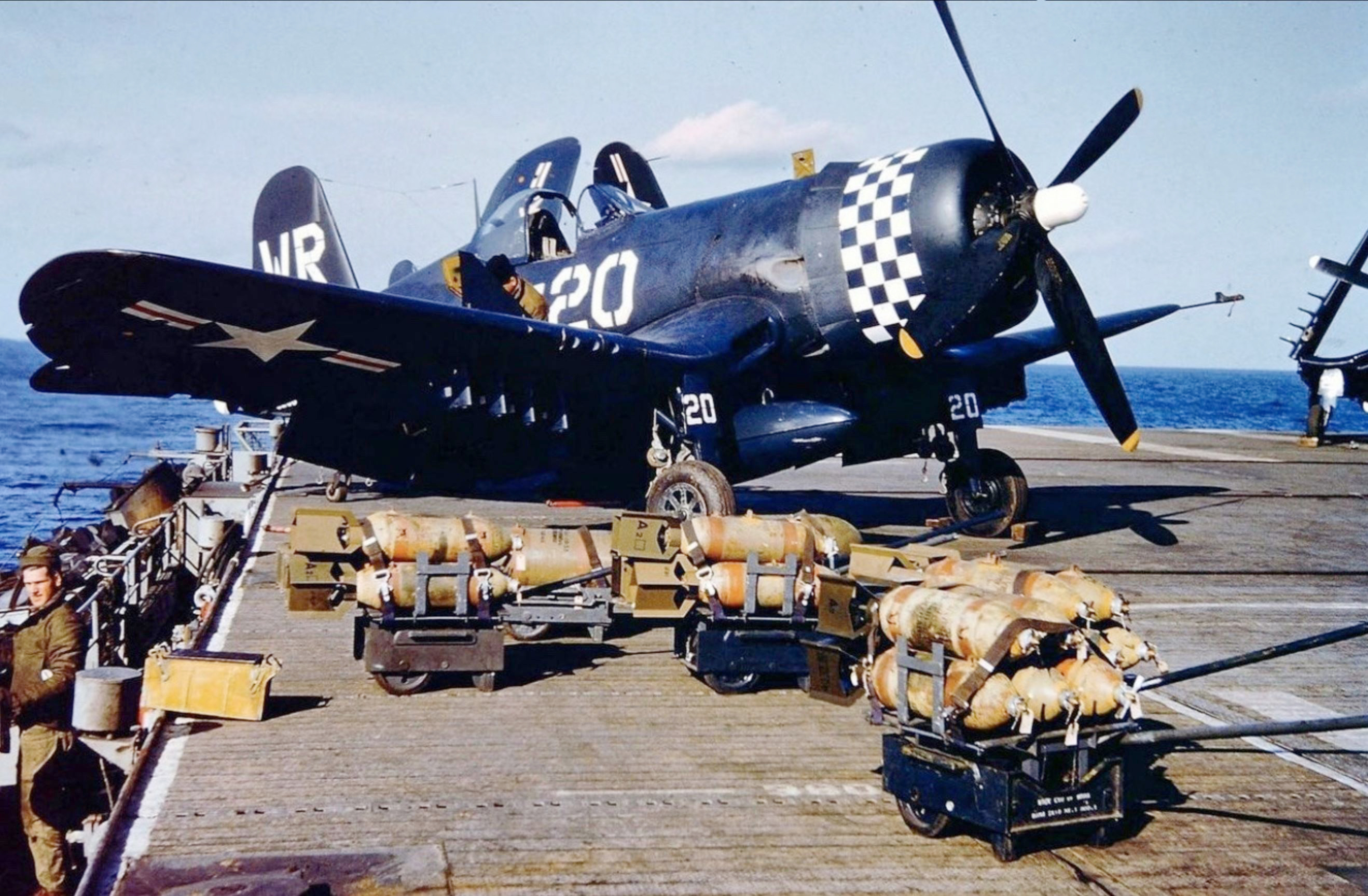 Vought F4U 4 Corsair VMA 312 White WR20 aboard USS Bataan off Korea spring 1952 01