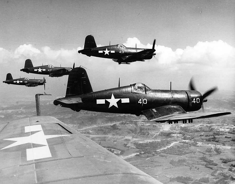 Goodyear FG 1D Corsair VMF 323 White 40 43 44 and 47 over Okinawa 10th June 1945 01