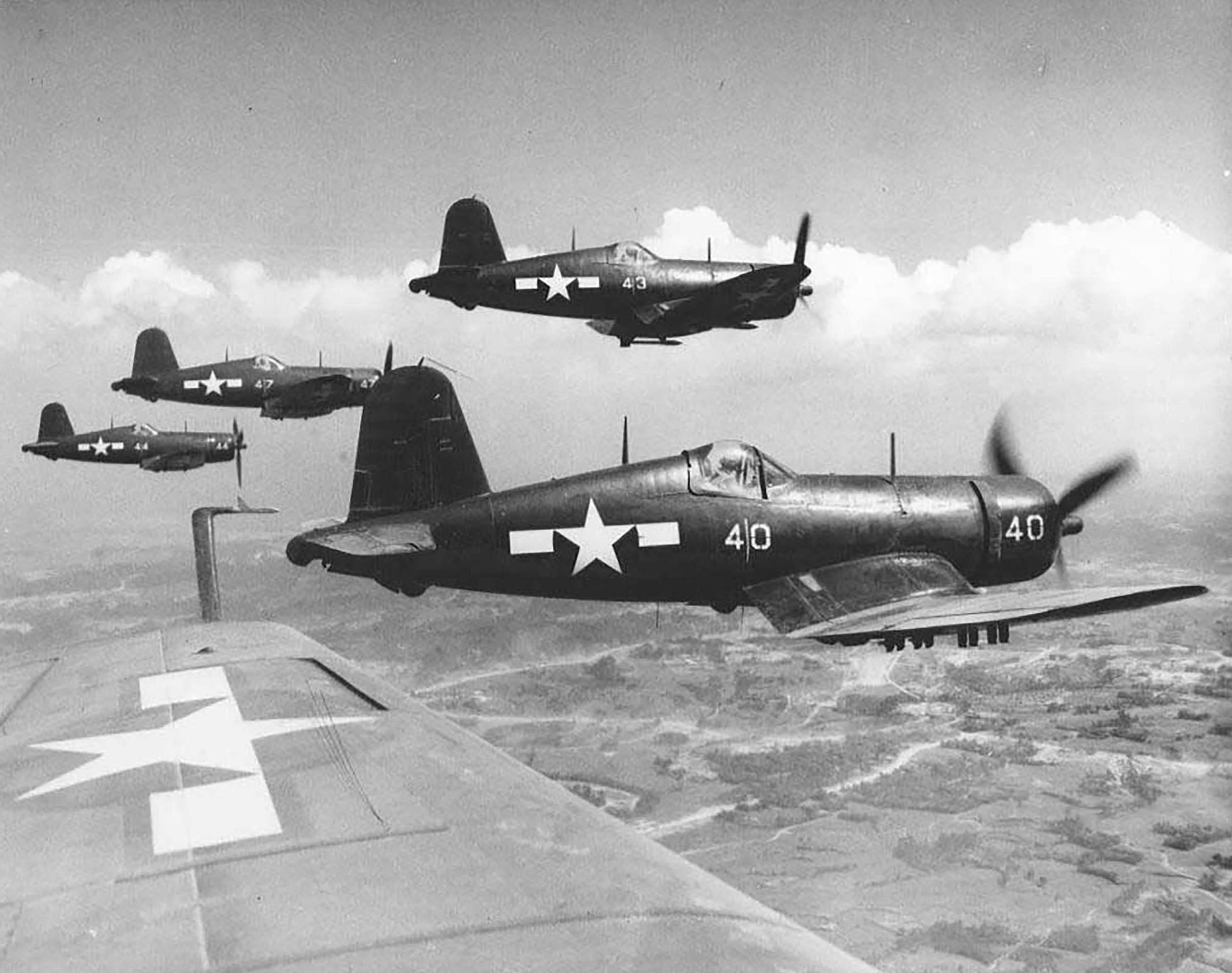 Goodyear FG 1D Corsair VMF 323 White 40 43 44 and 47 over Okinawa 10th June 1945 02